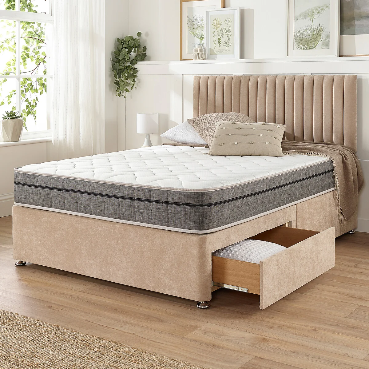 Grant Linen Divan Bed with 4 Drawers and Pocket+ Memory Mattress Set – image 2