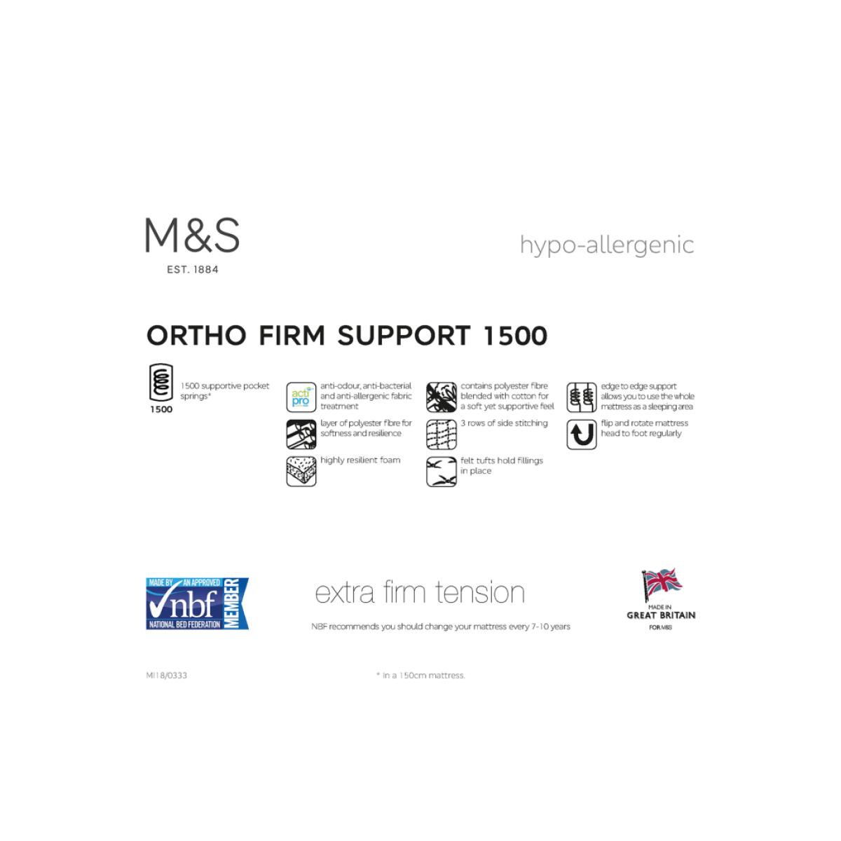 M&S Collection 1500 Pocket Spring Extra Firm Mattress - 6FT - White, White – image 7