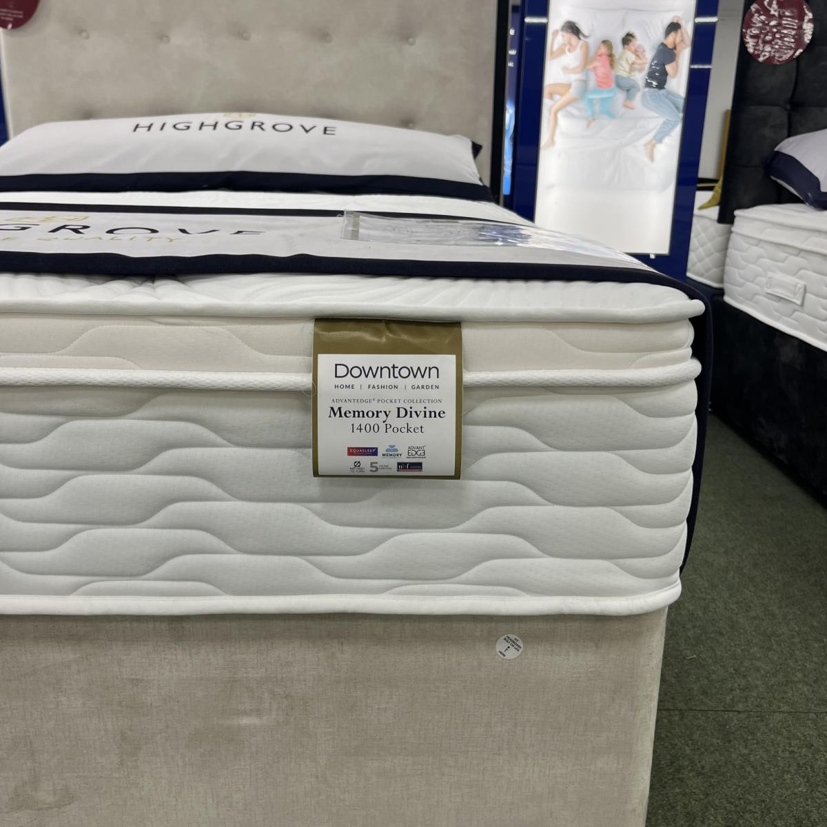 Highgrove Memory Divine 1400 Mattress and Divan Set With Headboard - 75cm Small Single - No Storage - Floor Standing Kew – image 3