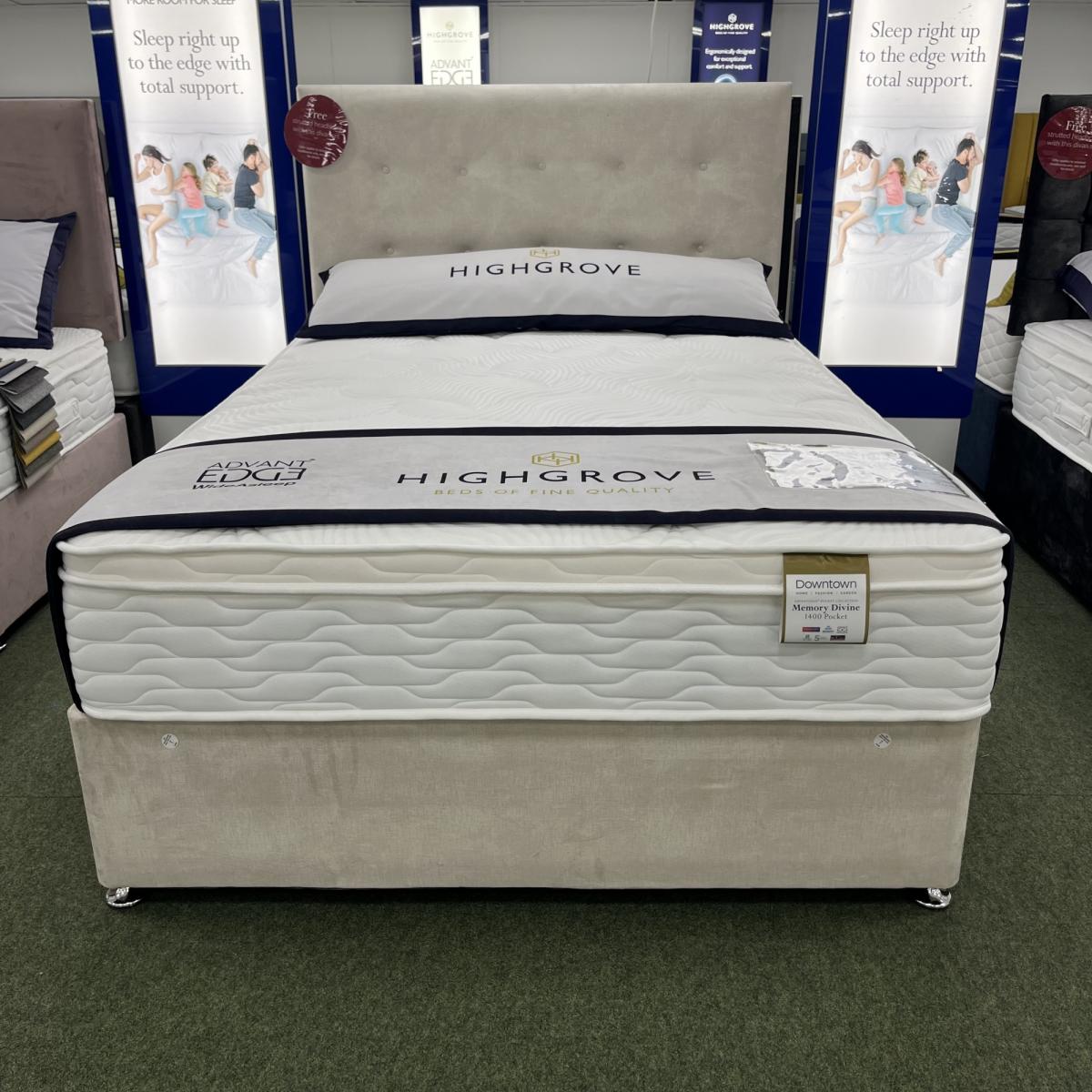 Highgrove Memory Divine 1400 Mattress and Divan Set With Headboard - 135cm Double - End Lift Ottoman - Strutted Compton – image 2
