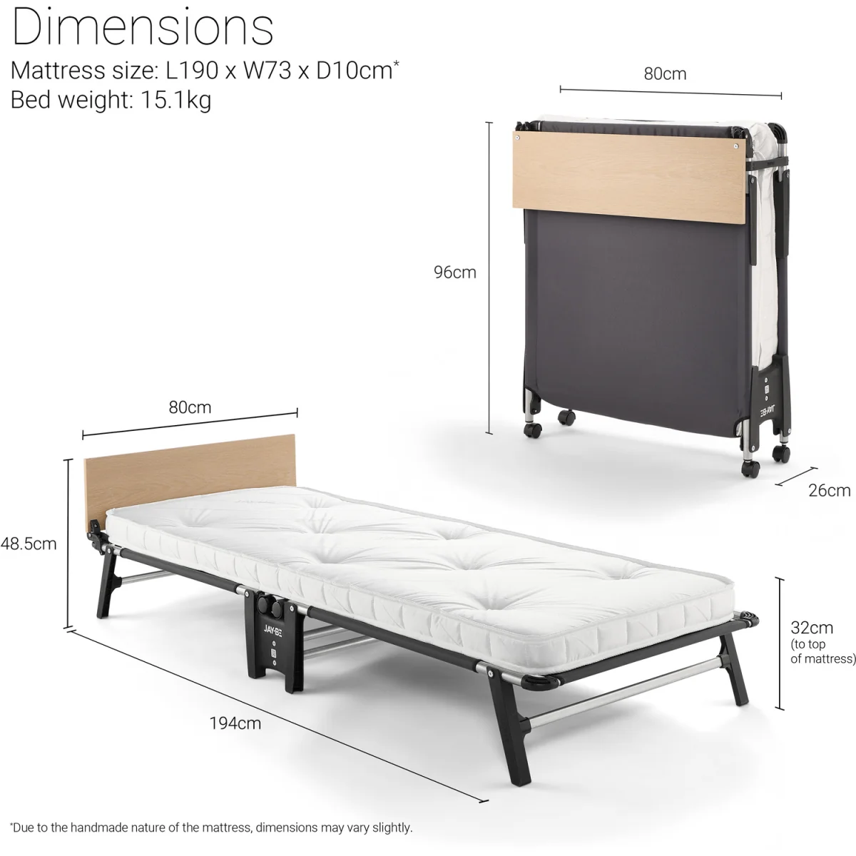 Jay-Be QP80 Quick Folding Bed with Pocket Sprung Mattress, Single - Black – image 3
