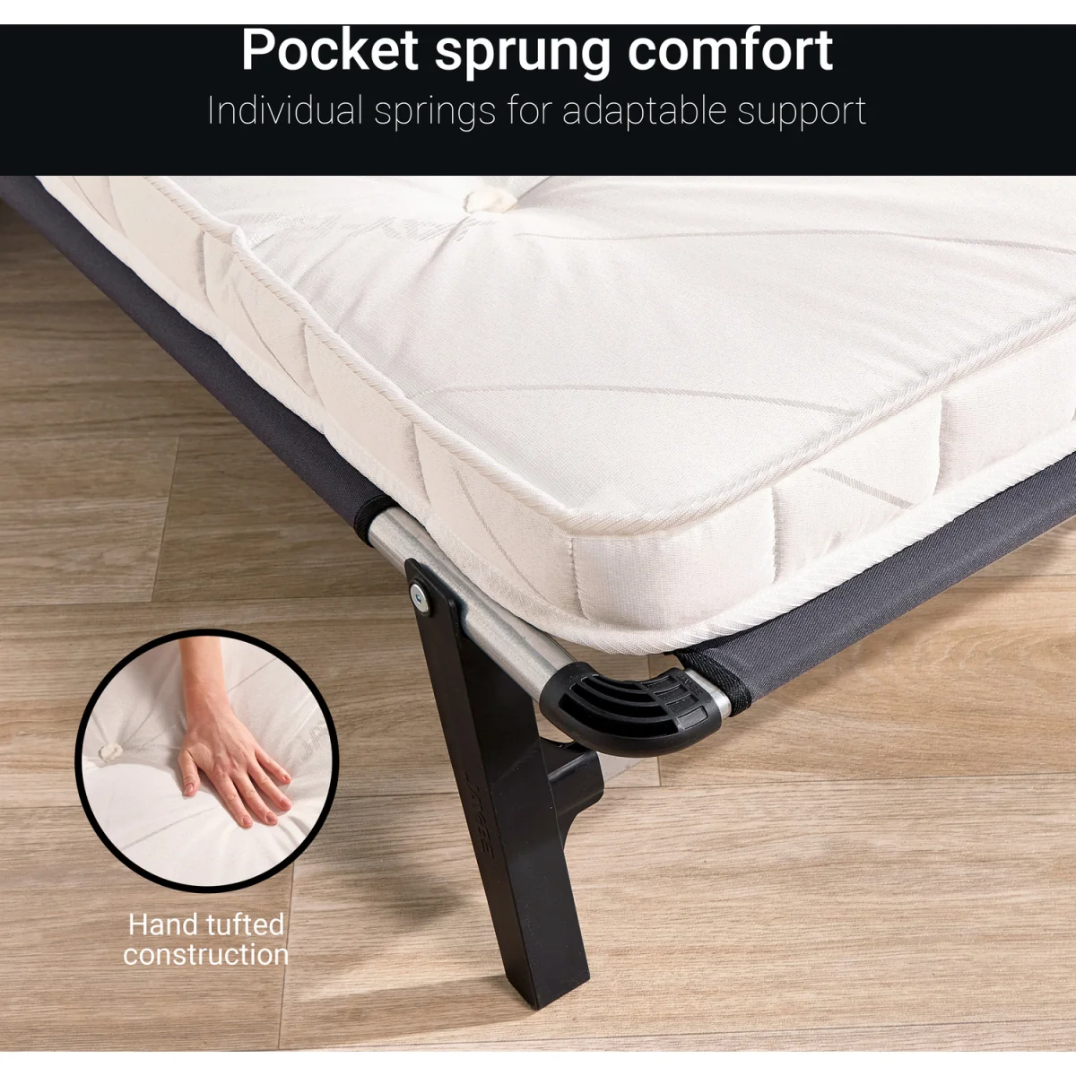 Jay-Be QP80 Quick Folding Bed with Pocket Sprung Mattress, Single - Black – image 7