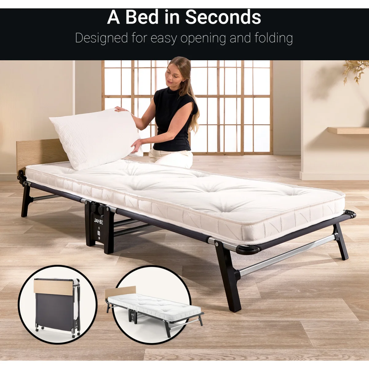 Jay-Be QP80 Quick Folding Bed with Pocket Sprung Mattress, Single - Black – image 8