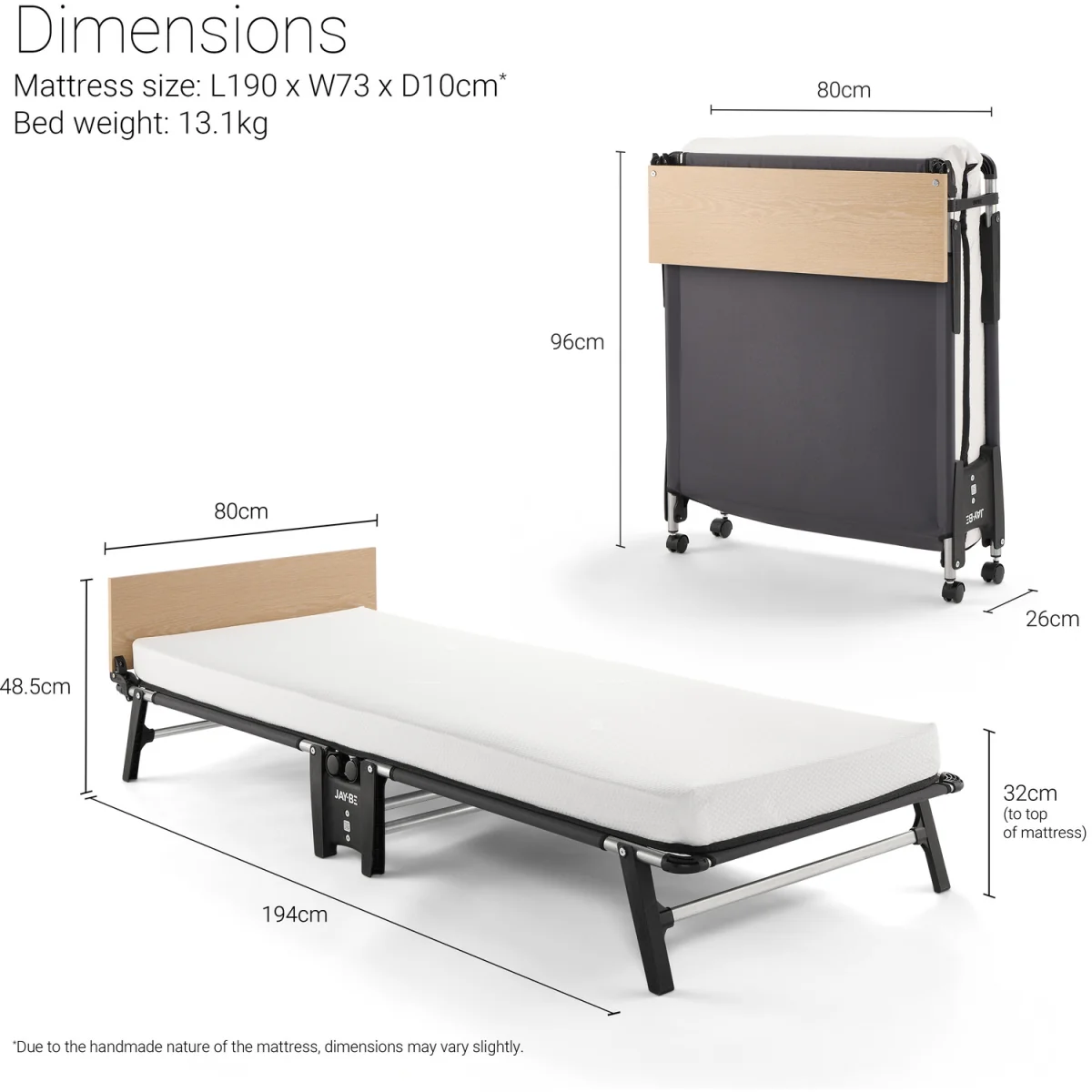 Jay-Be QM80 Quick Folding Bed with Memory Mattress, Single - Black – image 3