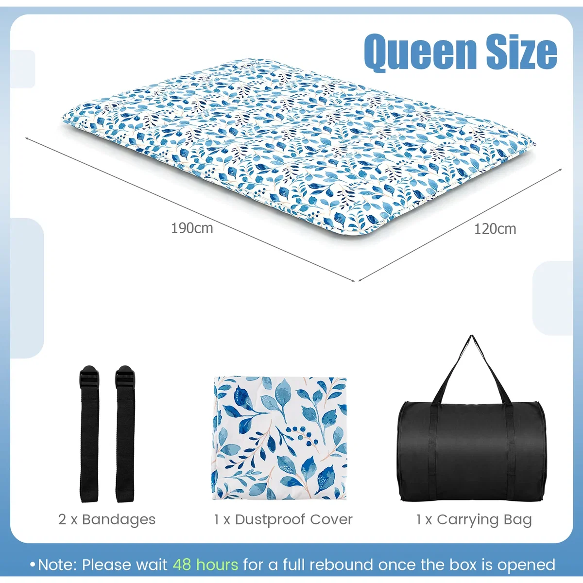 Costway Floor Roll up Mattress - Blue – image 2