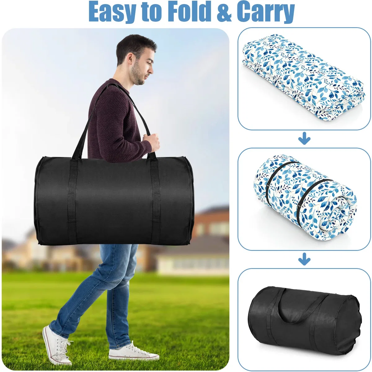 Costway Floor Roll up Mattress - Blue – image 4