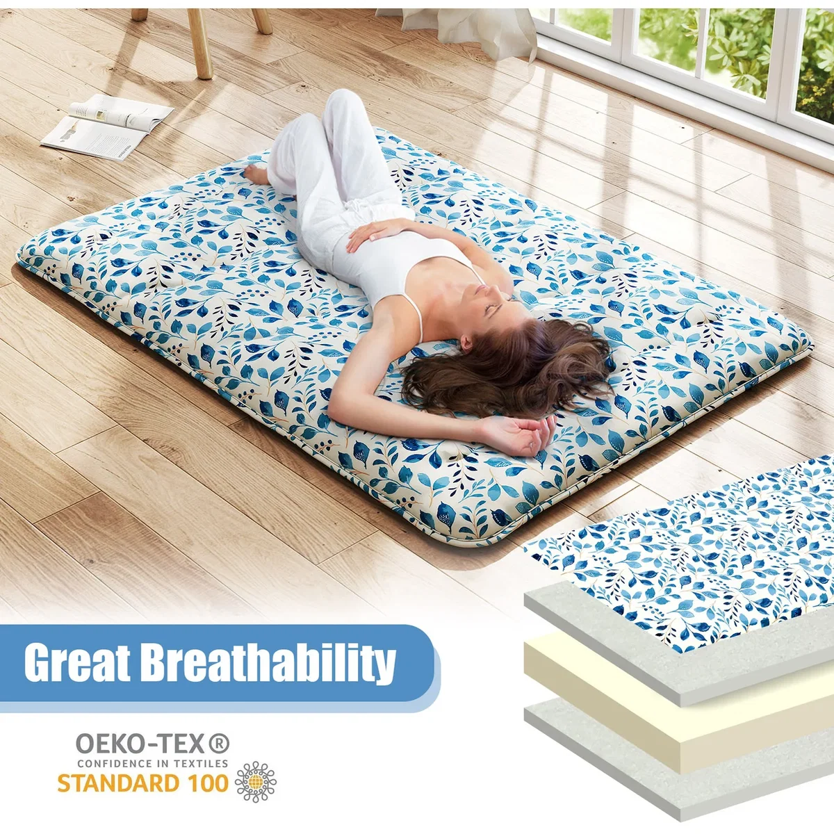 Costway Floor Roll up Mattress - Blue – image 5