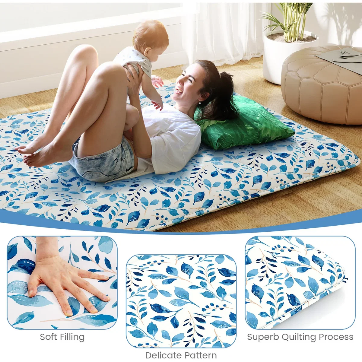 Costway Floor Roll up Mattress - Blue – image 6