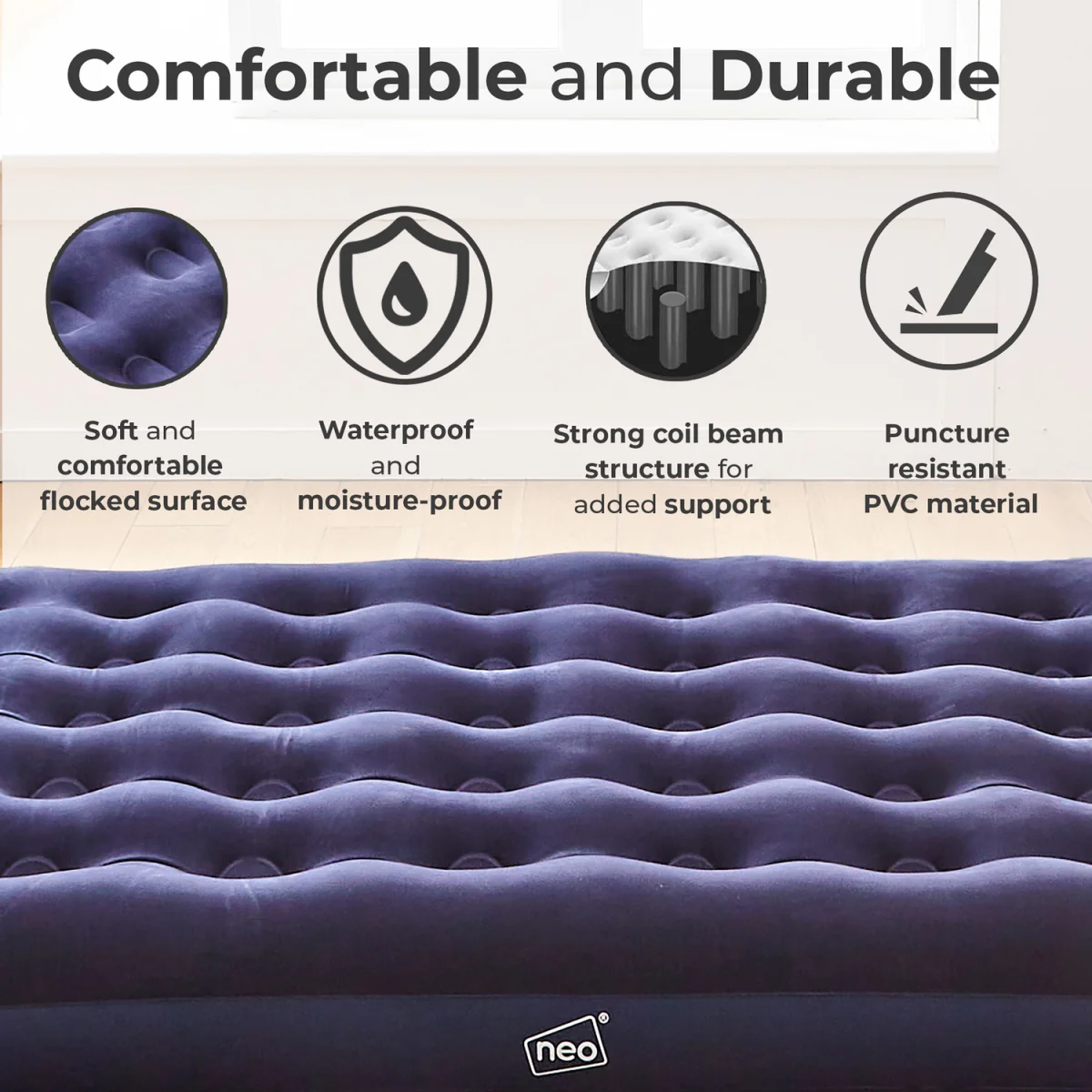 Neo Flocked Inflatable Airbed Mattress - Blue / 1.6kg – image 3