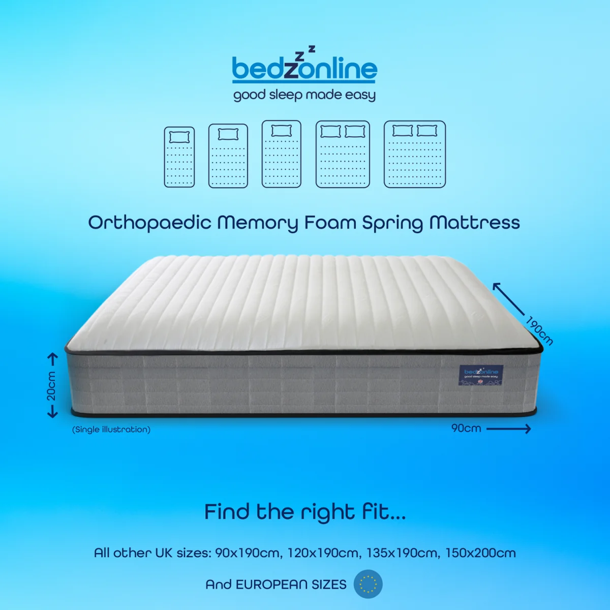 Bedzonline Hydro Memory Foam Spring Mattress, Hybrid Orthopaedic - Grey / Small Single – image 6