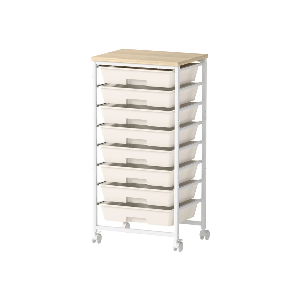 Levede 8 Drawer Storage Trolley Cart Plastic Wood White - White – image 1