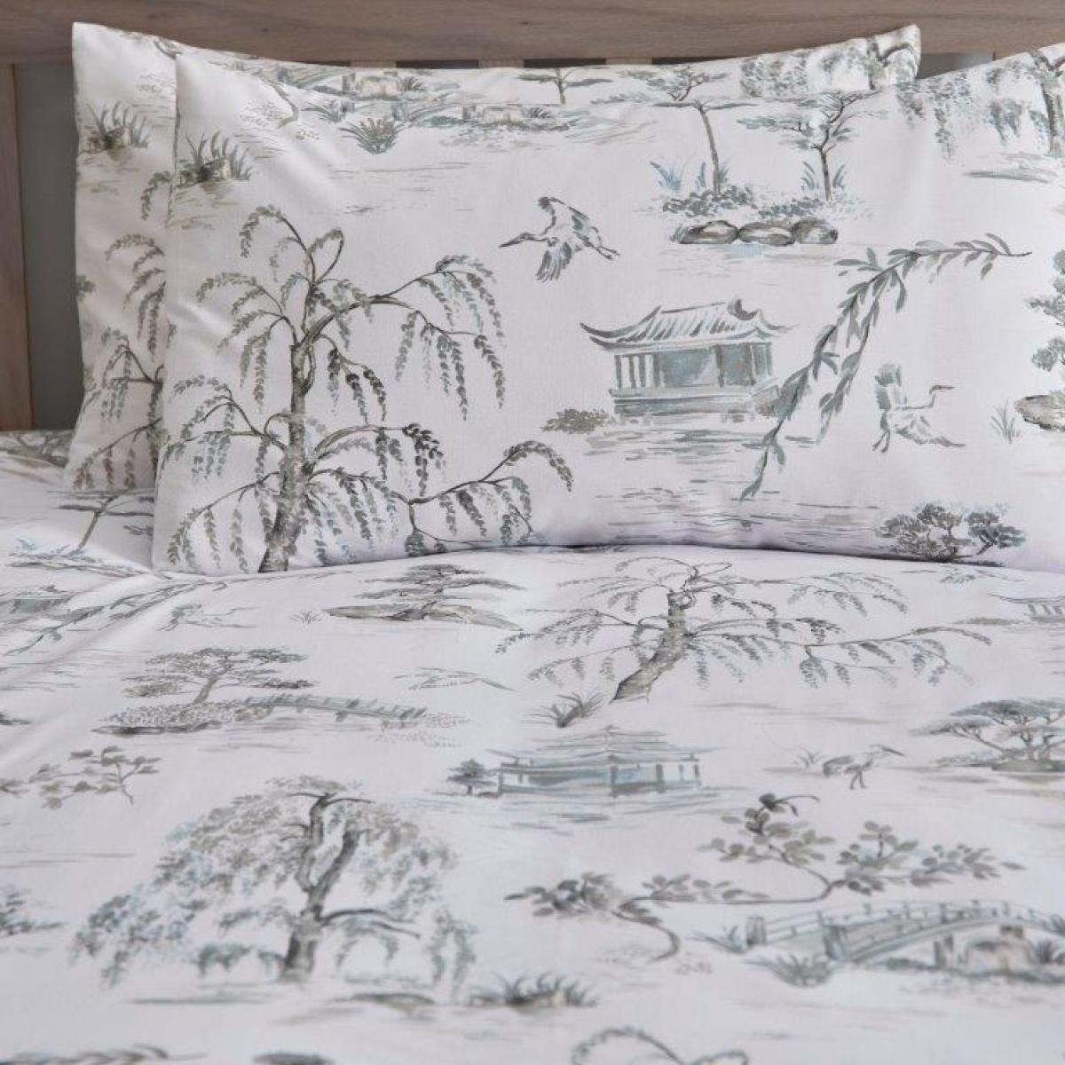 Dreams & Drapes Dreams and Drapes Design Oriental Garden Easy Care Grey Duvet Set - Super King, Cotton, Floral – image 2