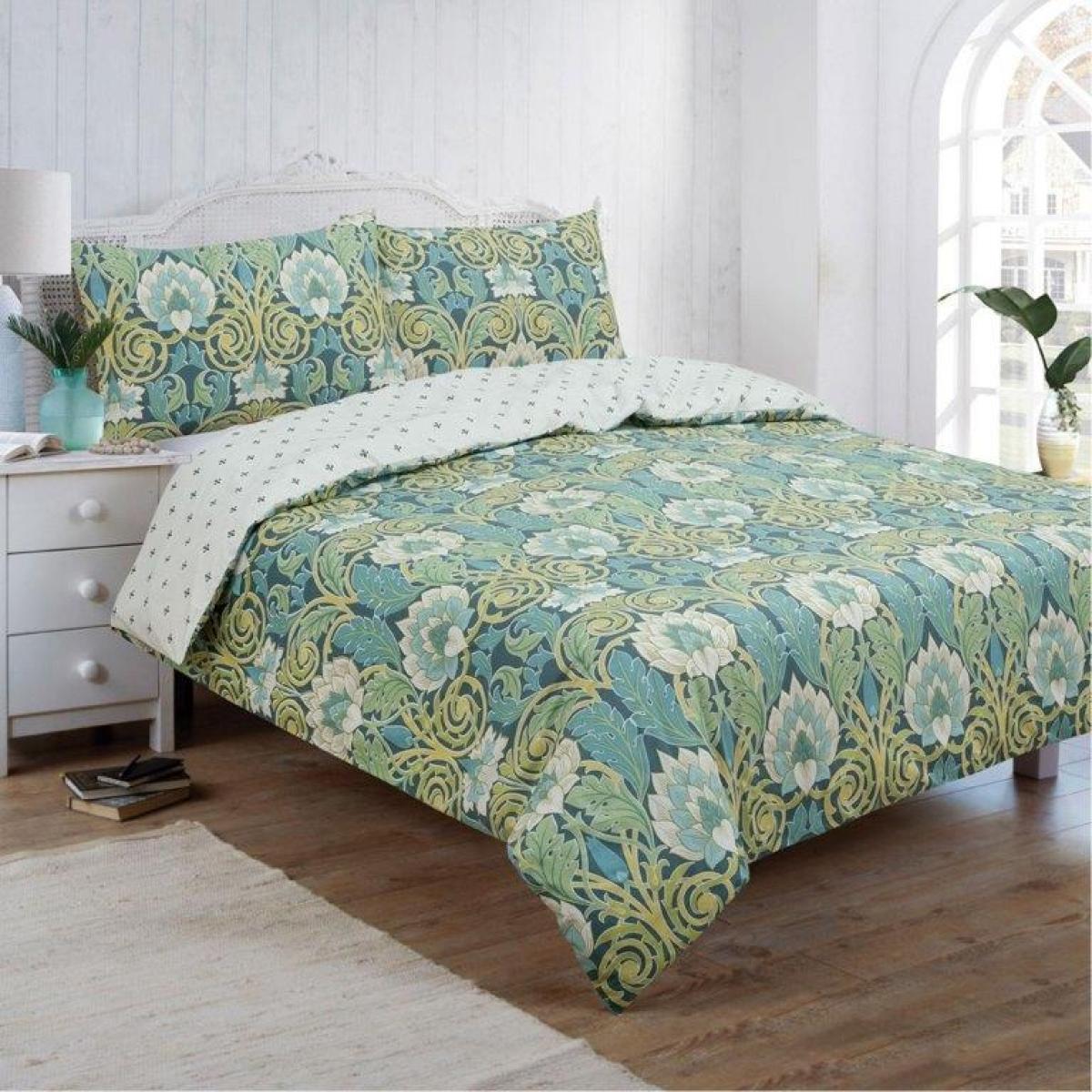 Vantona Chester Damask Duvet Set - Green - Superking – image 1