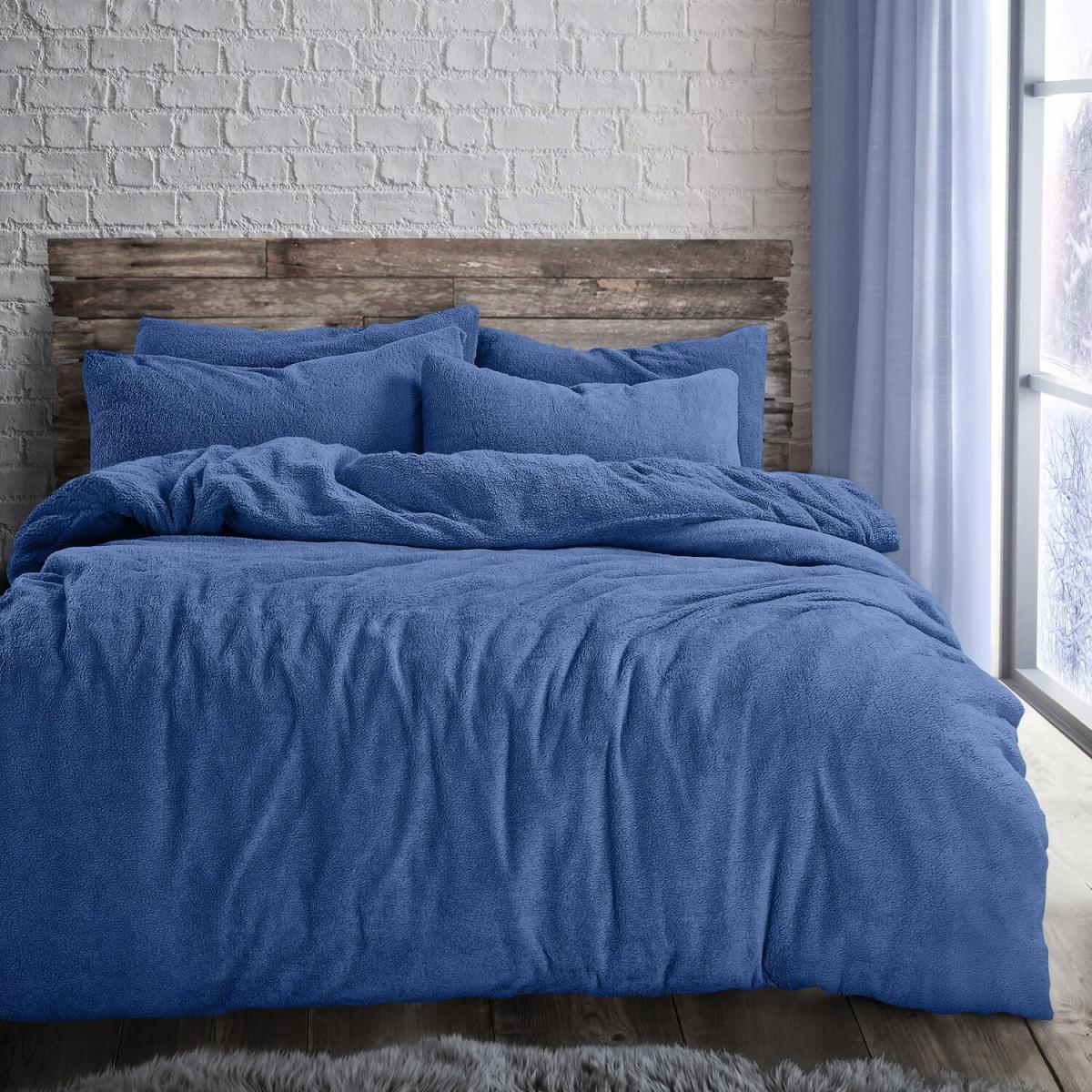 Teddy French Blue Soft Cosy Thermal Fleece Duvet Set - French Blue / Superking
