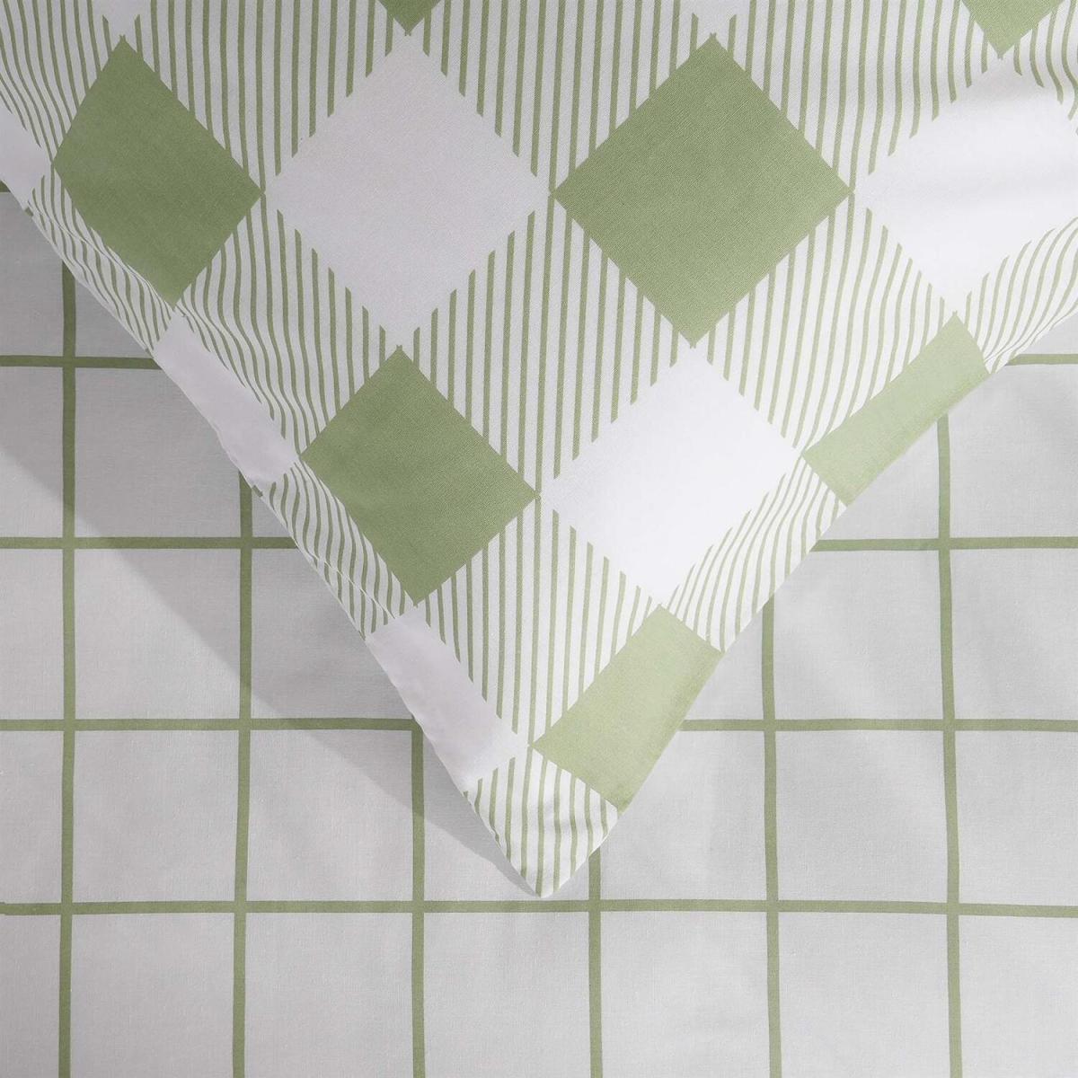 Dreamscene Check Gingham Printed Reversible Duvet Set - Sage / Superking – image 4