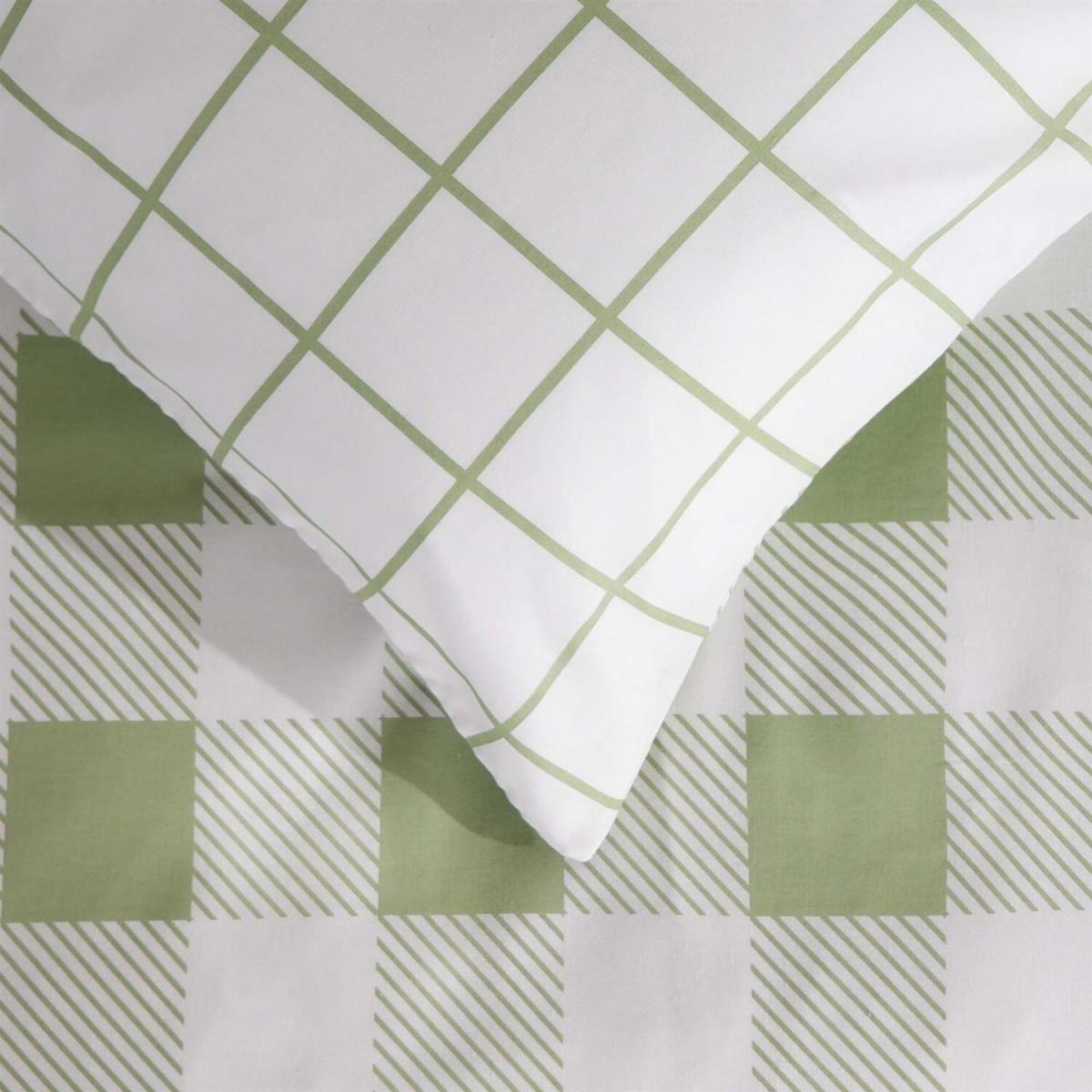 Dreamscene Check Gingham Printed Reversible Duvet Set - Sage / Superking – image 5