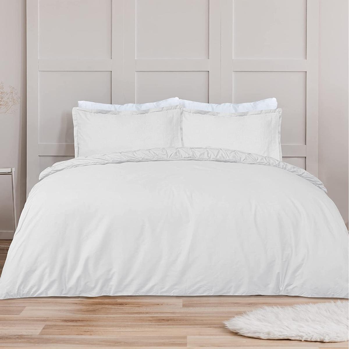 Sleepdown Rouched Pleat Duvet Set Quilt Cover Bedding - White / Superking – image 2