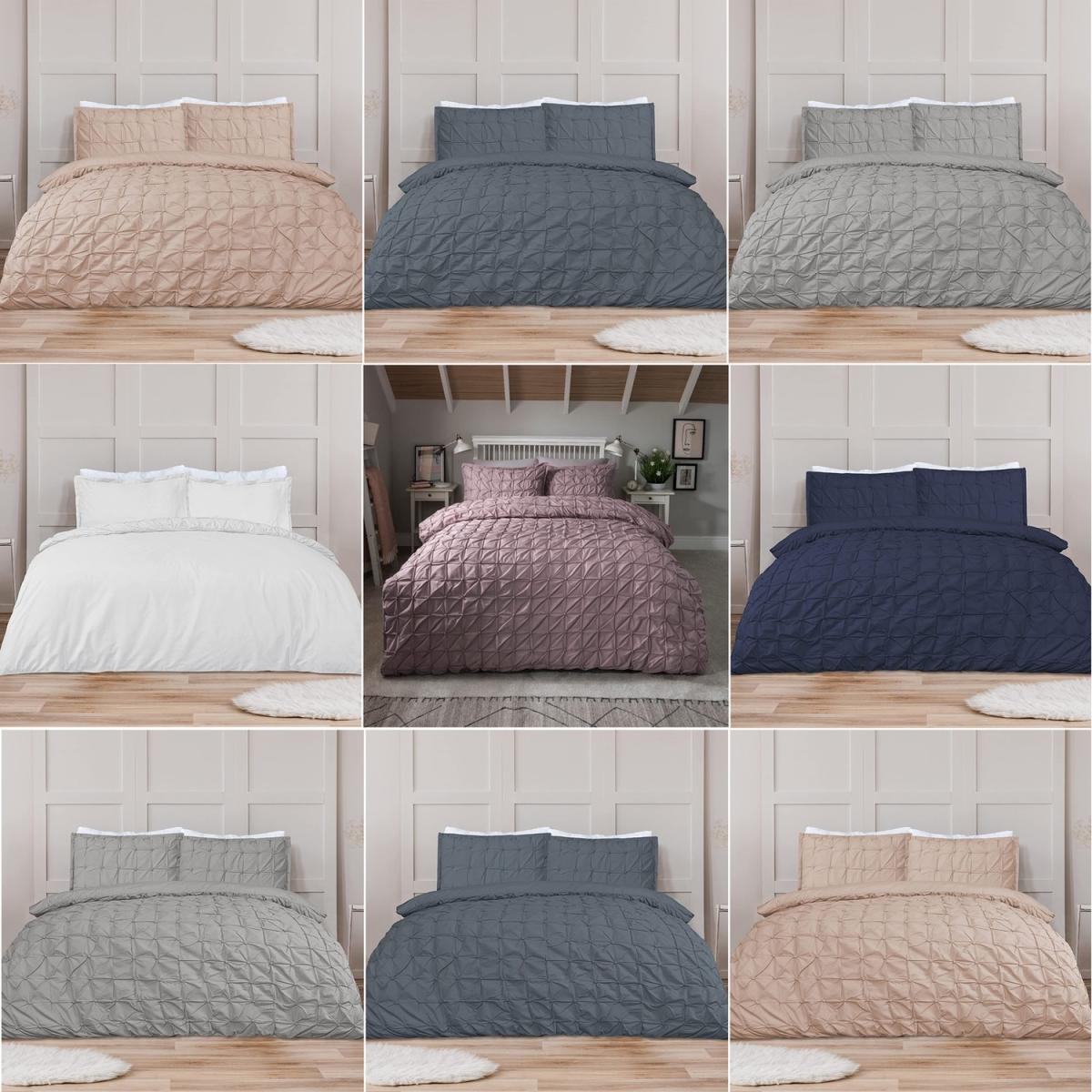 Sleepdown Rouched Pleat Duvet Set Quilt Cover Bedding - White / Superking – image 5