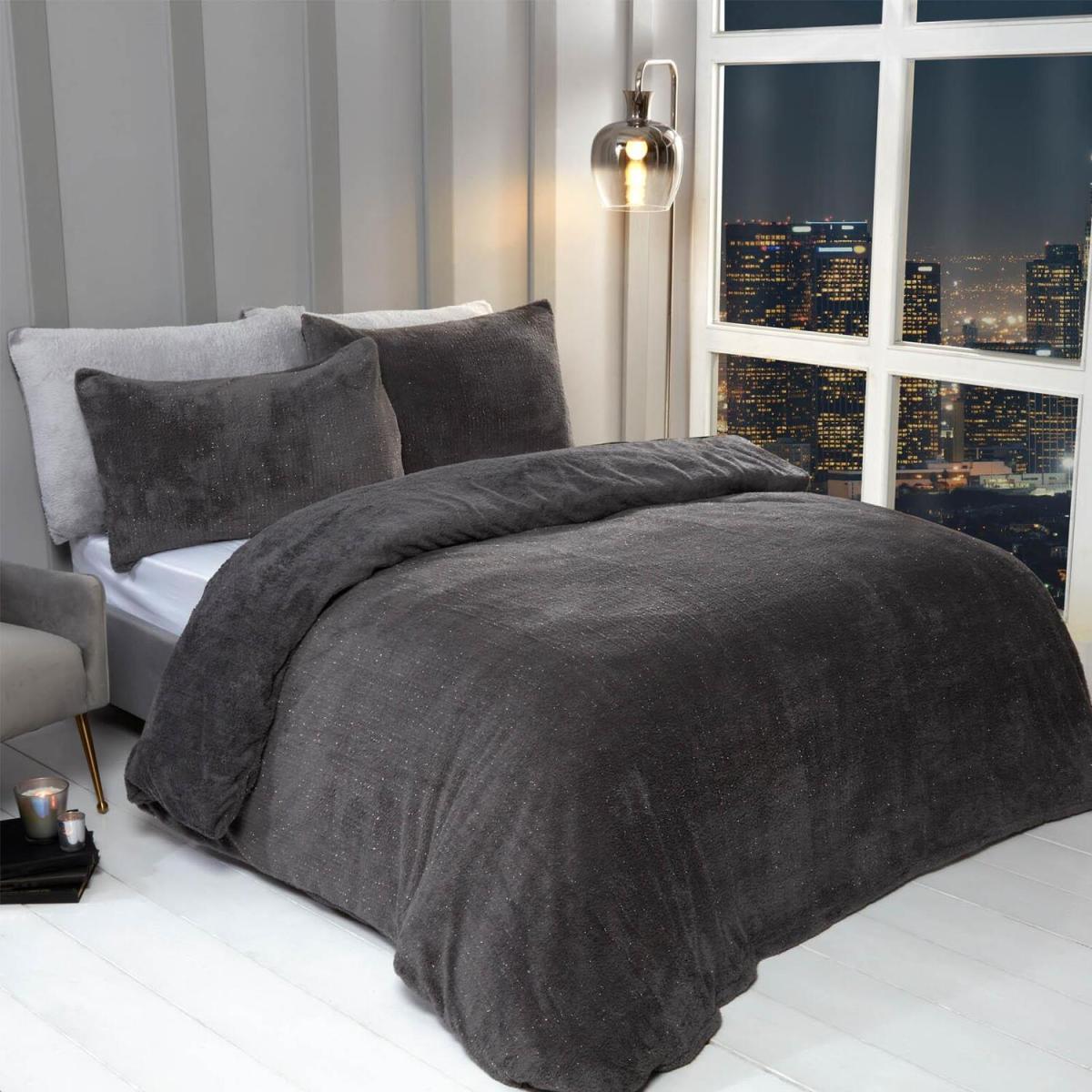 Sienna Glitter Teddy Duvet Cover Set - Grey / Superking – image 2