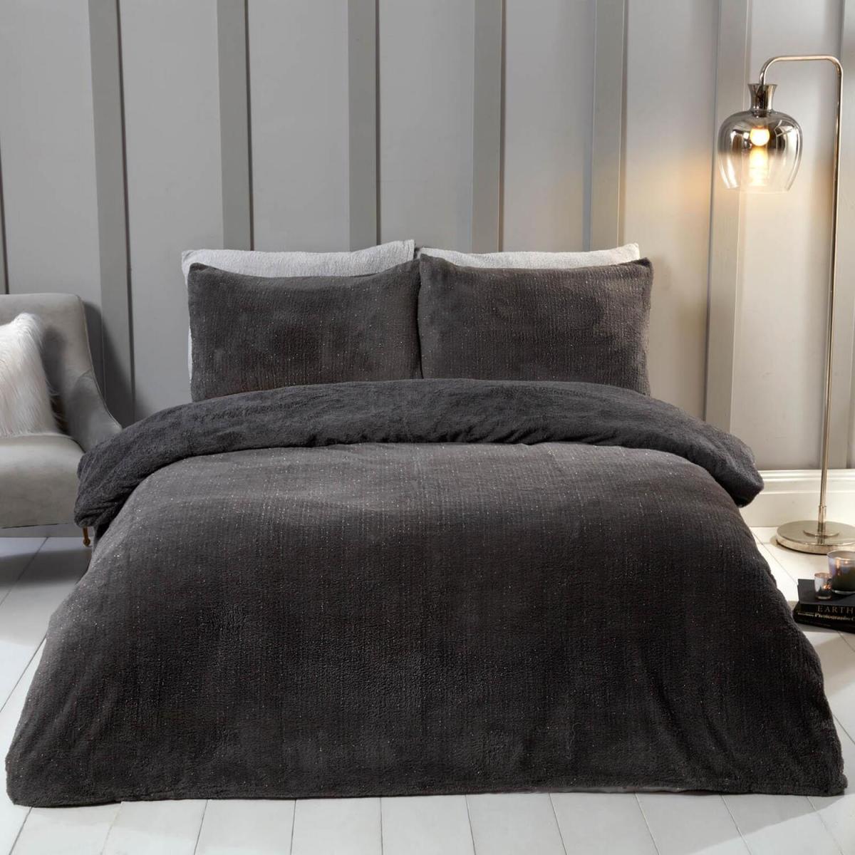 Sienna Glitter Teddy Duvet Cover Set - Grey / Superking – image 1