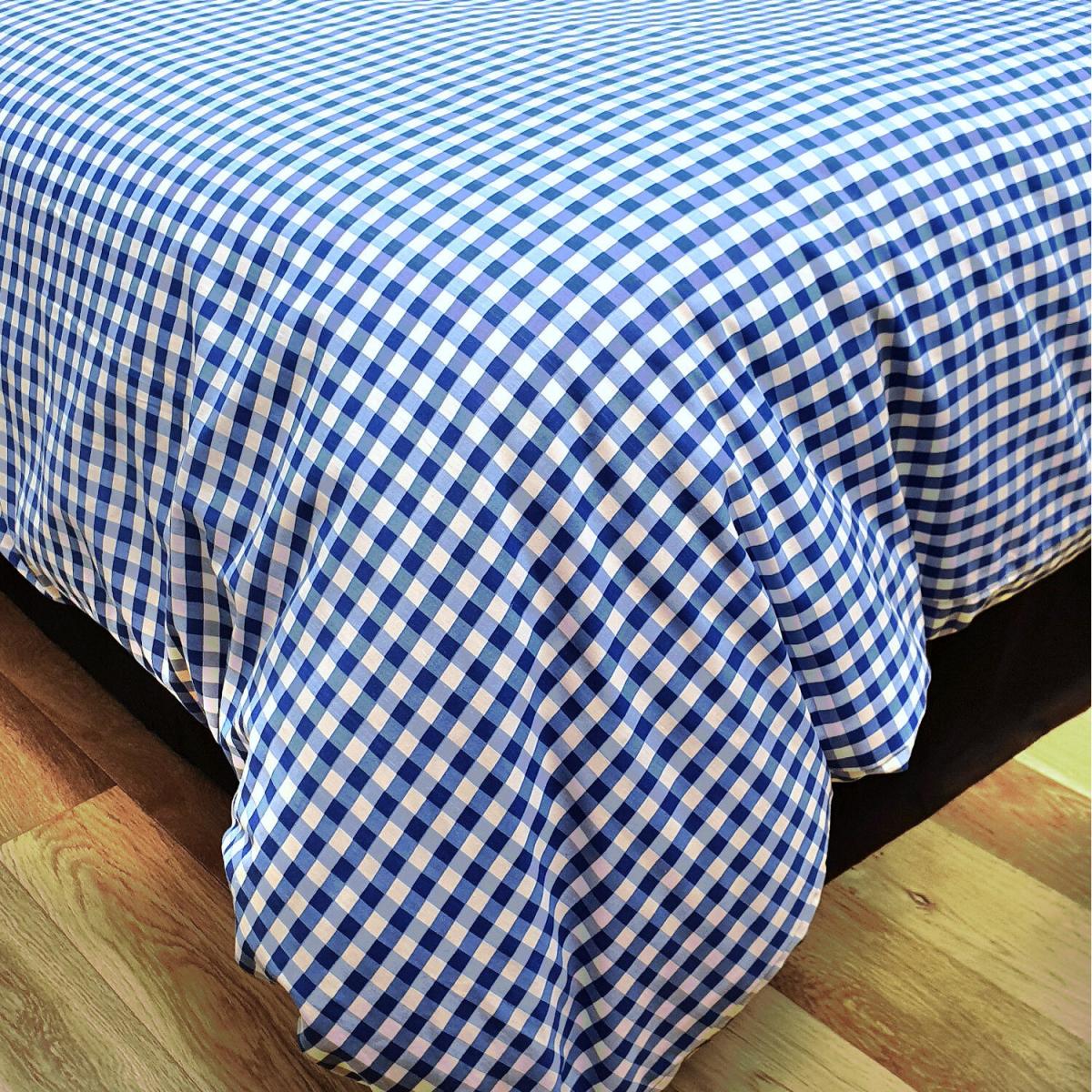 Gingham Check Bluebell Fitted Sheet Cotton - Blue White - Bluebell / King – image 2