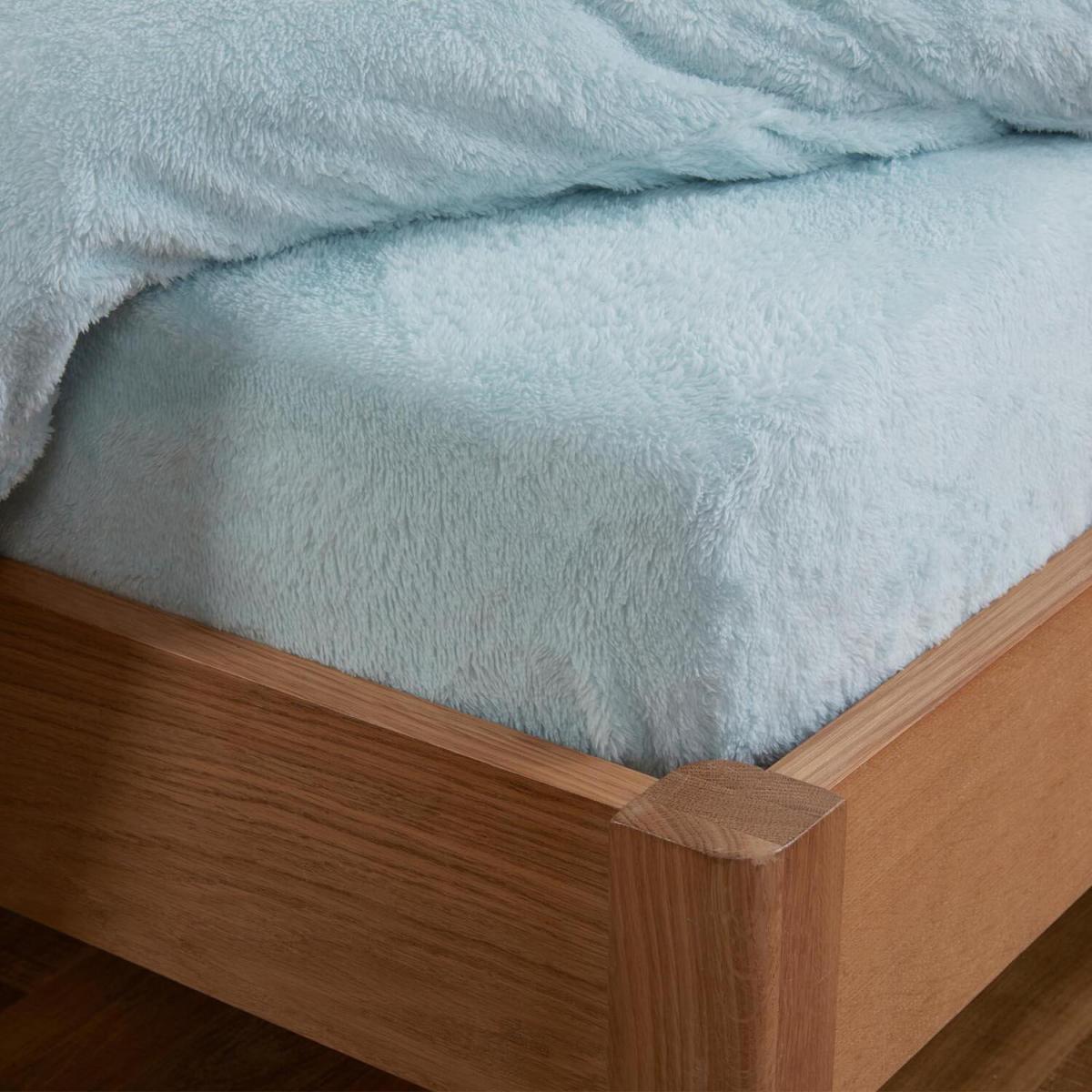 Brentfords Teddy Fleece Fitted Bed Sheet - Blue / King