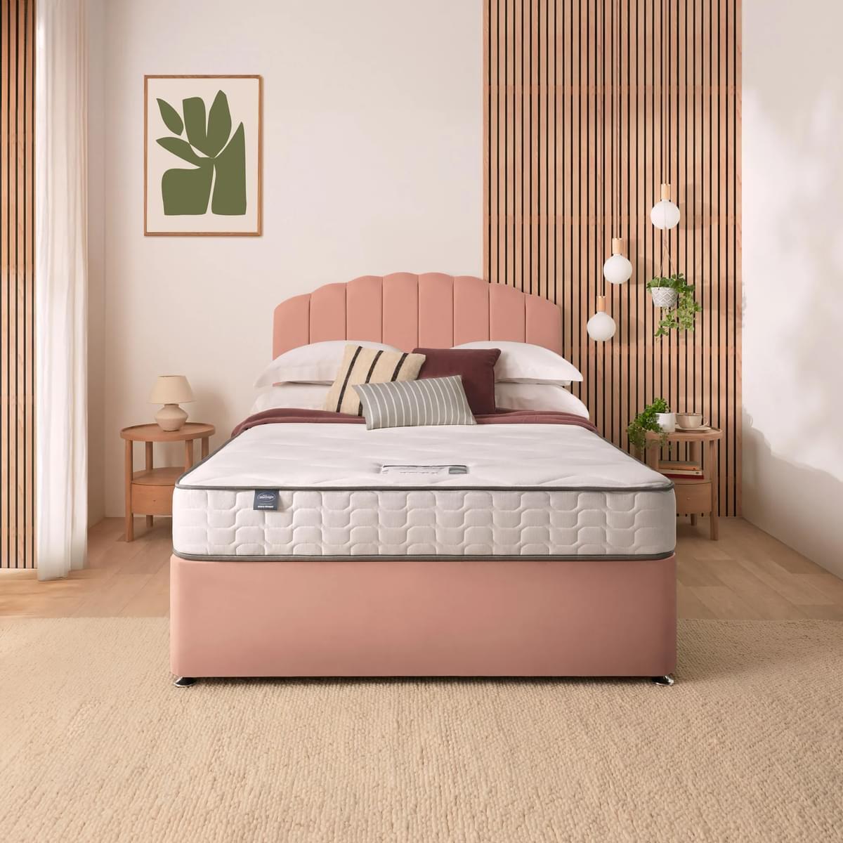 Return - Silentnight Divan Bed With Velvet Merlin Headboard, Single Pink with 2 Drawers – image 2