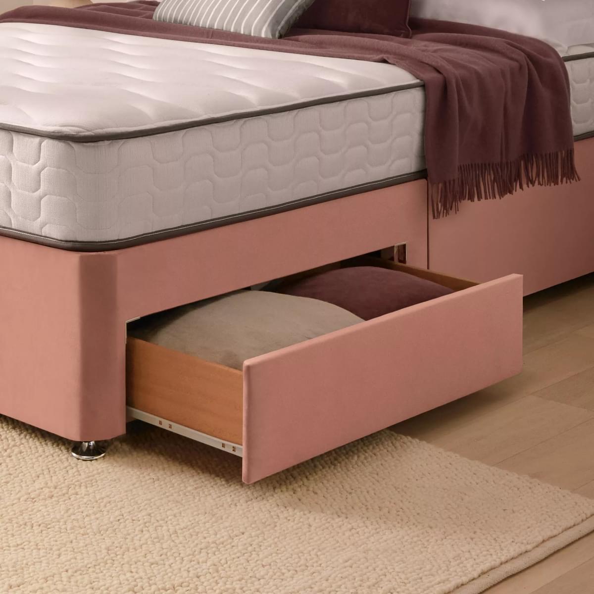 Return - Silentnight Divan Bed With Velvet Merlin Headboard, Single Pink with 2 Drawers – image 5