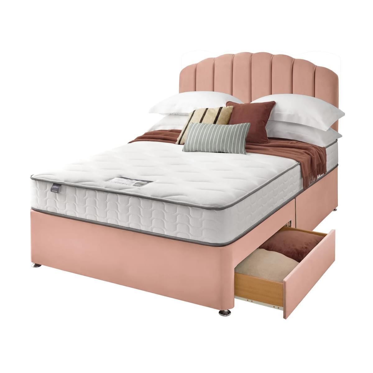 Return - Silentnight Divan Bed With Velvet Merlin Headboard, Single Pink with 2 Drawers – image 8