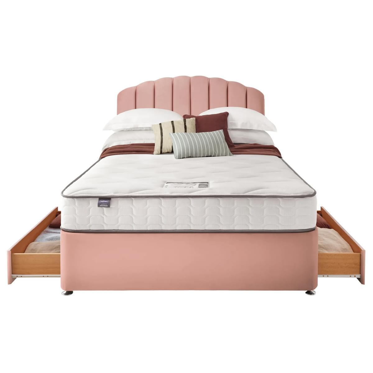 Return - Silentnight Divan Bed With Velvet Merlin Headboard, Single Pink with 2 Drawers – image 9