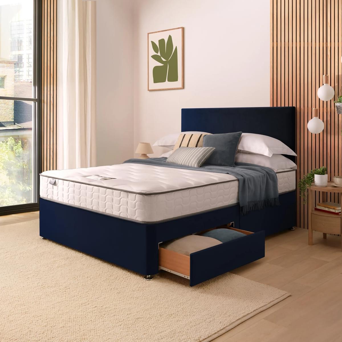Silentnight Velvet Divan Bed with Paris Headboard & 800 Pocket Sprung Mattress Maritime Velvet – image 3
