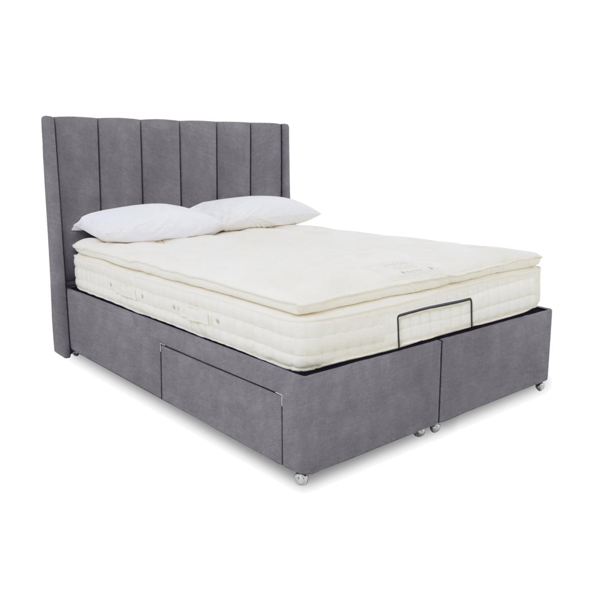 E-Motion Ryo Adjustable Divan Base With 2 Drawers with Headboard - King Size - Aston Steel – image 1