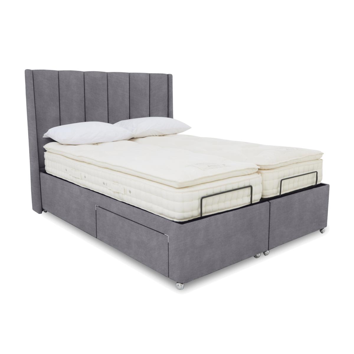 E-Motion Ryo Dual Adjustable Divan Base With 4 Drawers with Headboard - King Size - Aston Steel – image 1