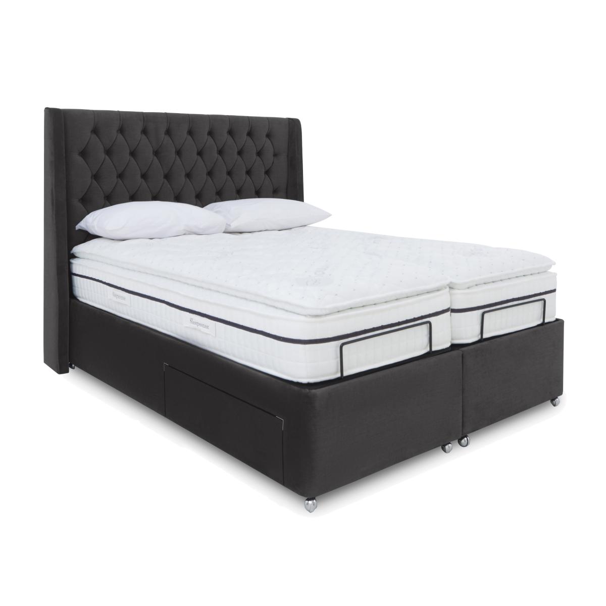 E-Motion Zen Dual Adjustable Divan Base With 4 Drawers with Massage Function and Headboard - King Size - Seven Anthracite – image 1