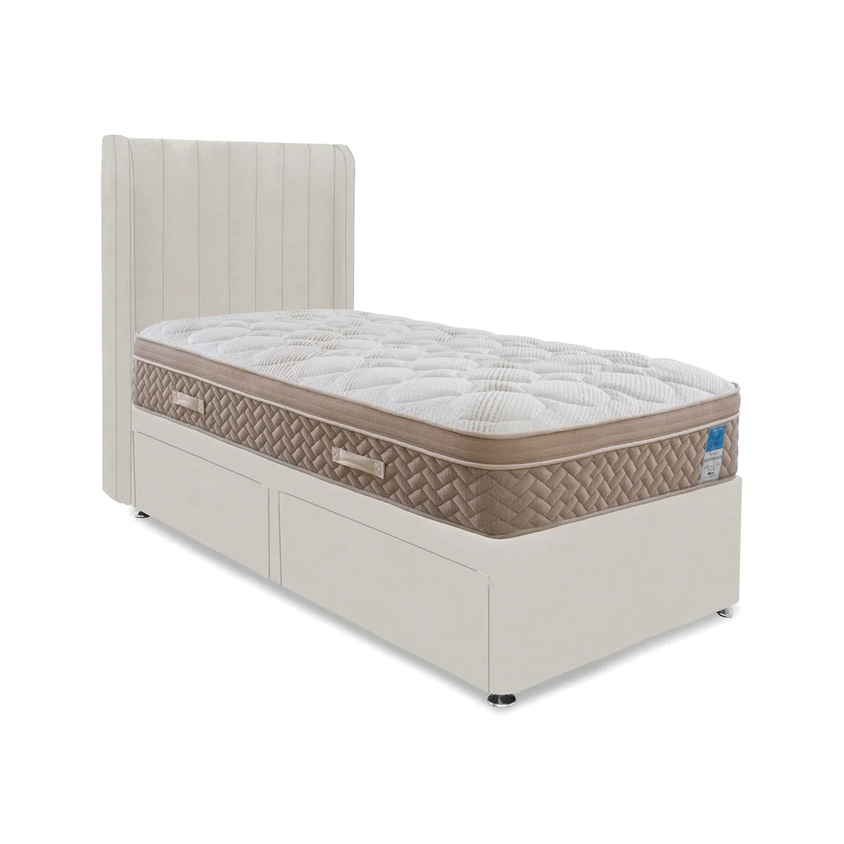 Sleep Story - PlushTech Divan Set With 2 Drawer Storage - Single - Plush Ecru – image 1