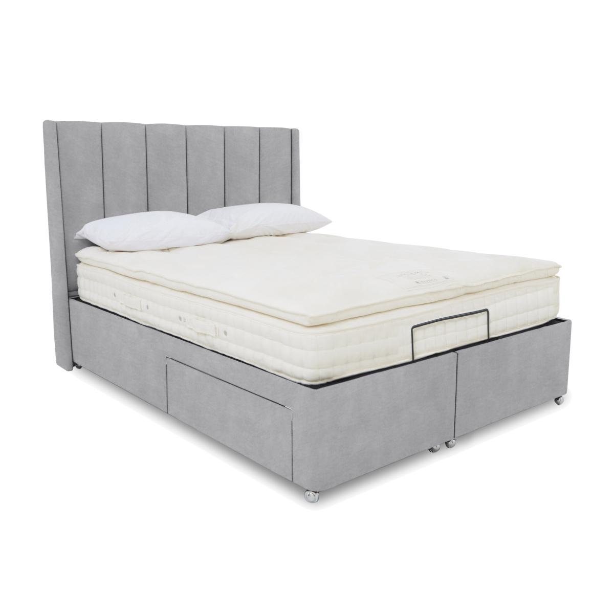 E-Motion Ryo Adjustable Divan Base With 2 Drawers with Headboard - King Size - Aston Silver – image 1