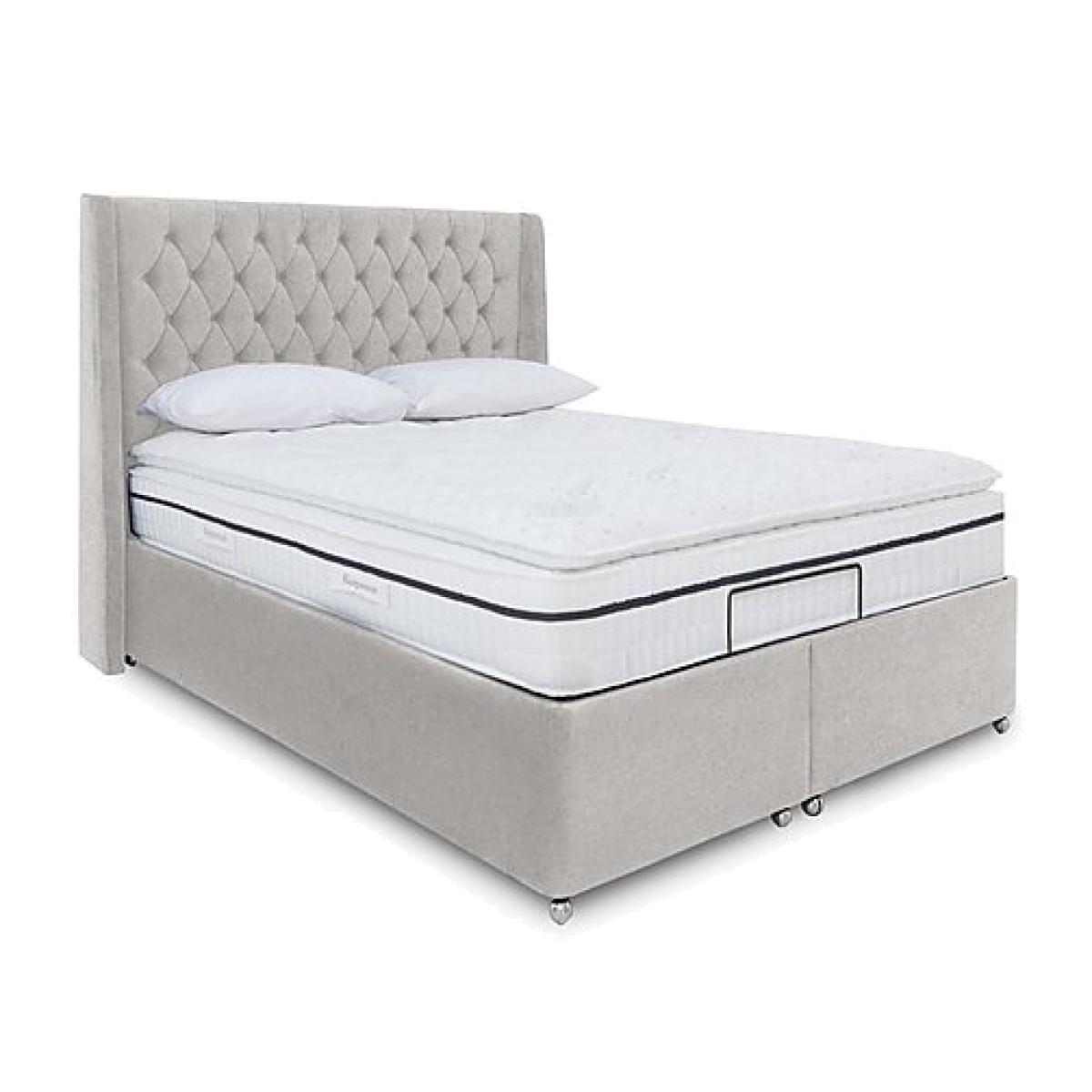 E-Motion Zen Adjustable Ottoman Divan Base with Headboard - King Size - Shetland Pebble