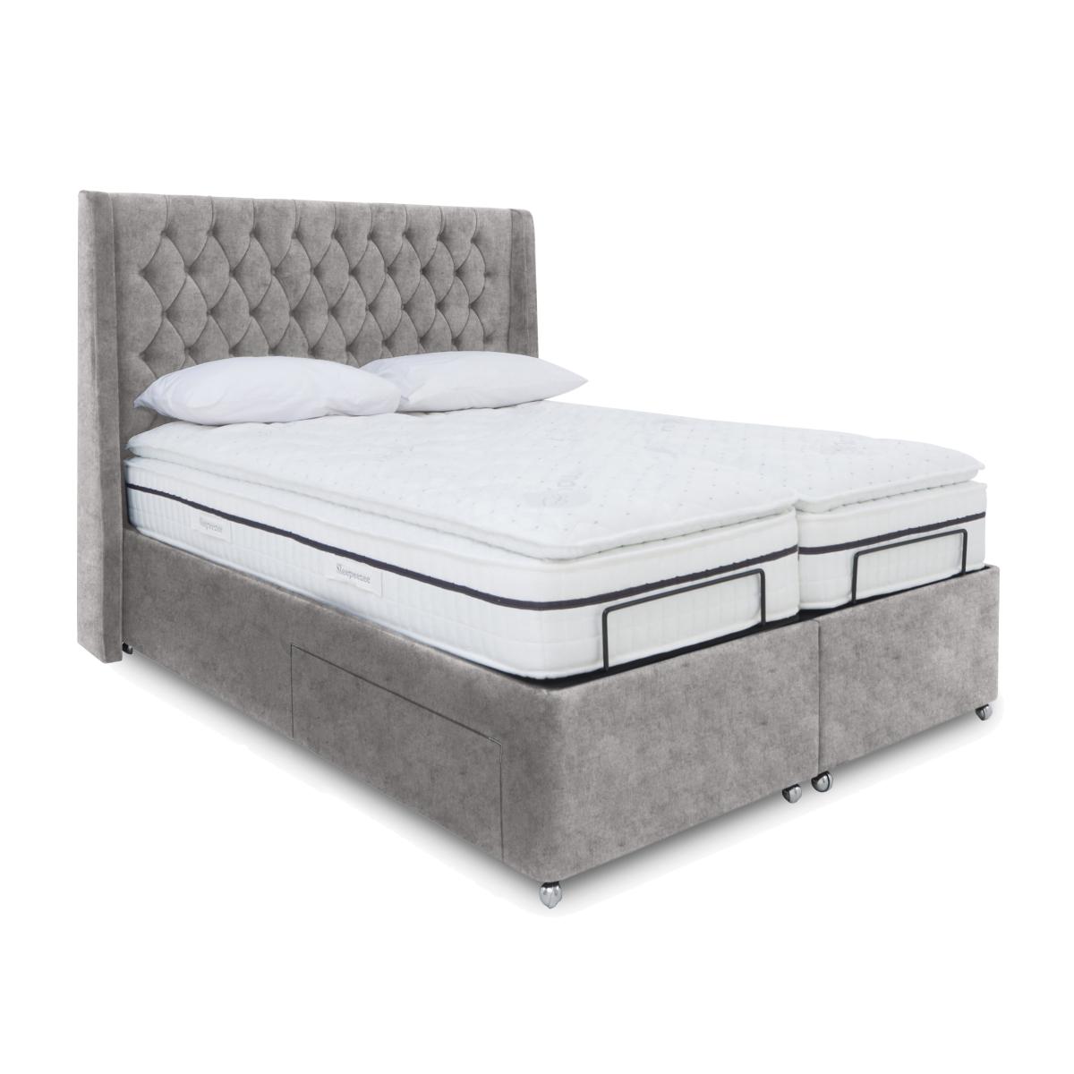 E-Motion Zen Dual Adjustable Divan Base with Massage Function and Headboard - King Size - Daytona Silver – image 1