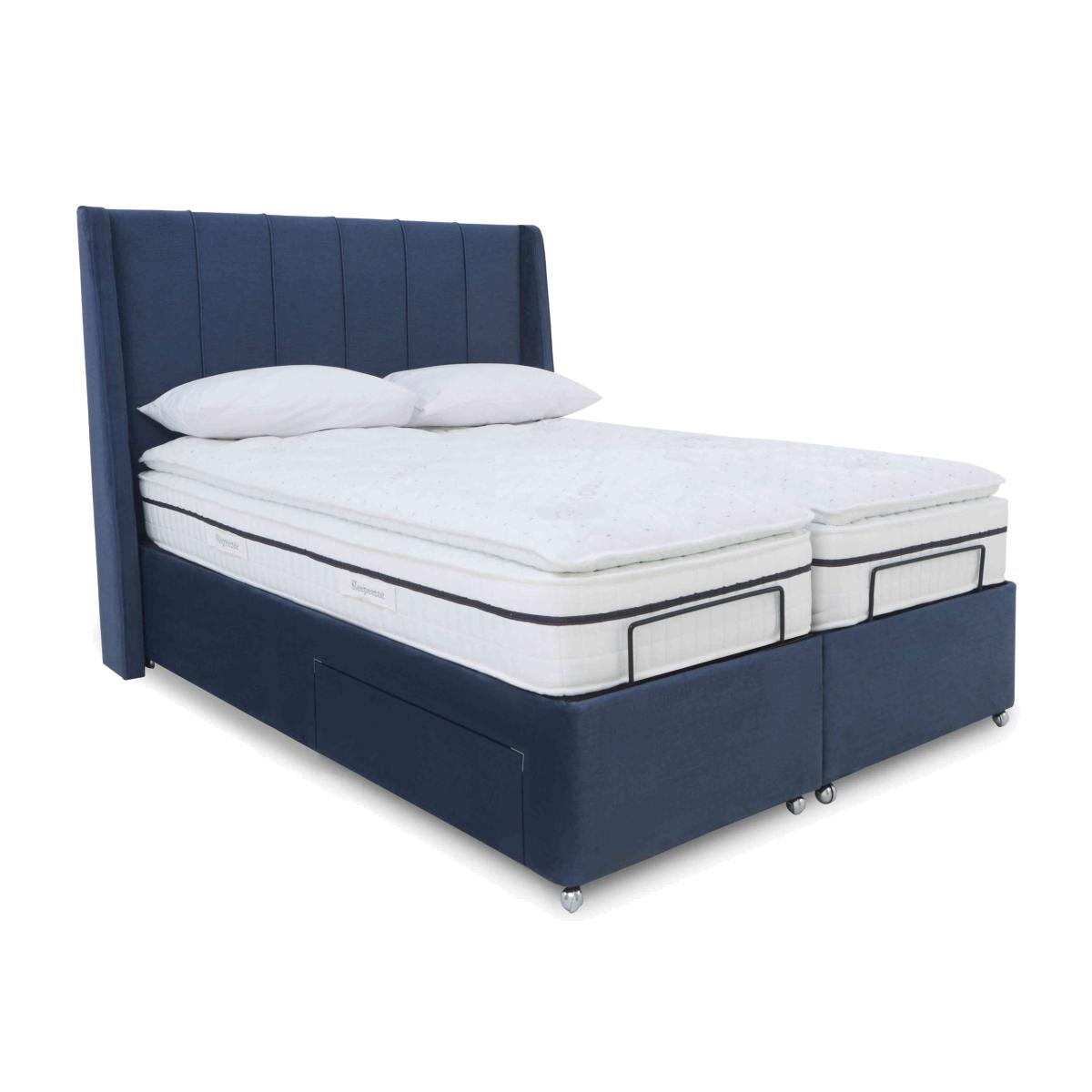 E-Motion Akira Dual Adjustable Divan Base With 2 Drawers with Massage Function and Headboard - King Size - Granite Blue – image 1