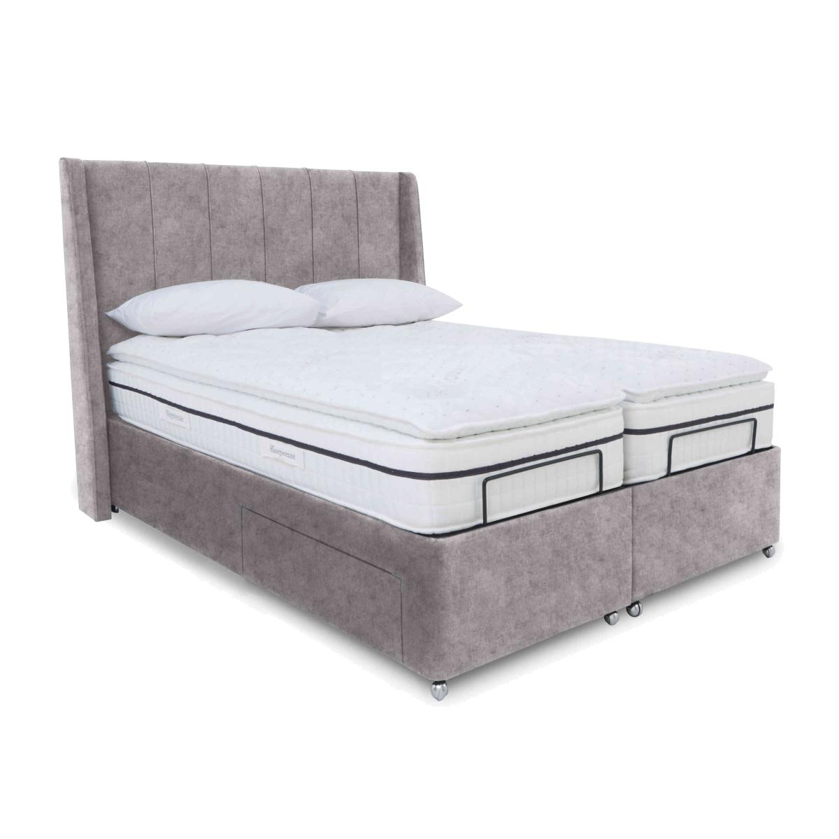 E-Motion Akira Dual Adjustable Divan Base With 2 Drawers with Headboard - King Size - Daytona Silver – image 1