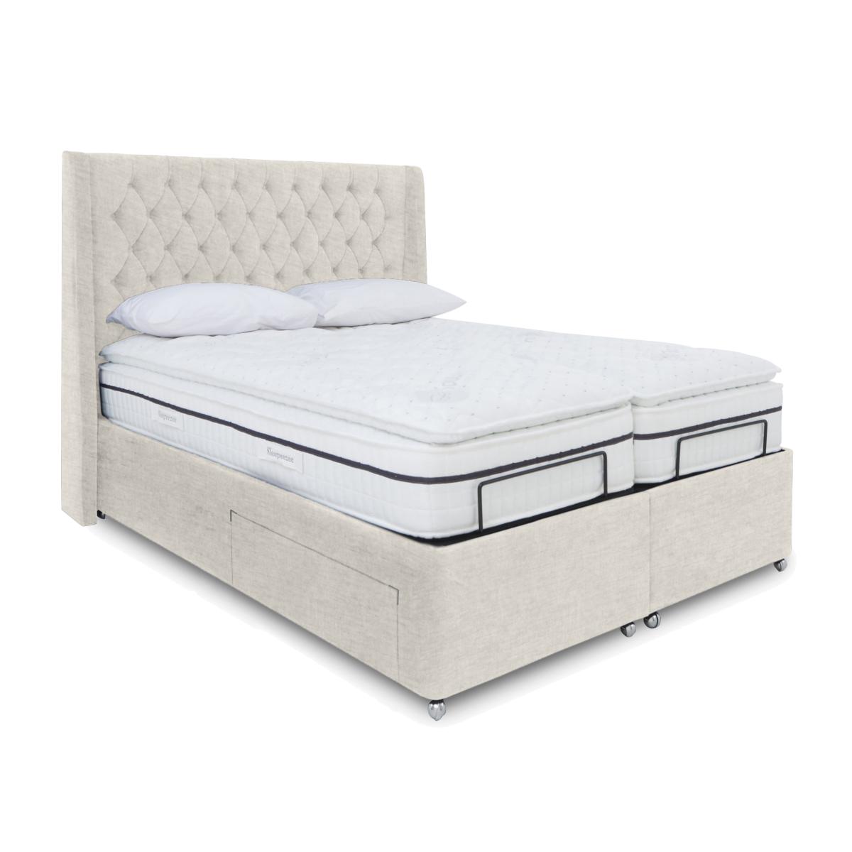 E-Motion Zen Dual Adjustable Divan Base With 4 Drawers with Massage Function and Headboard - King Size - Sandstone Pearl – image 1