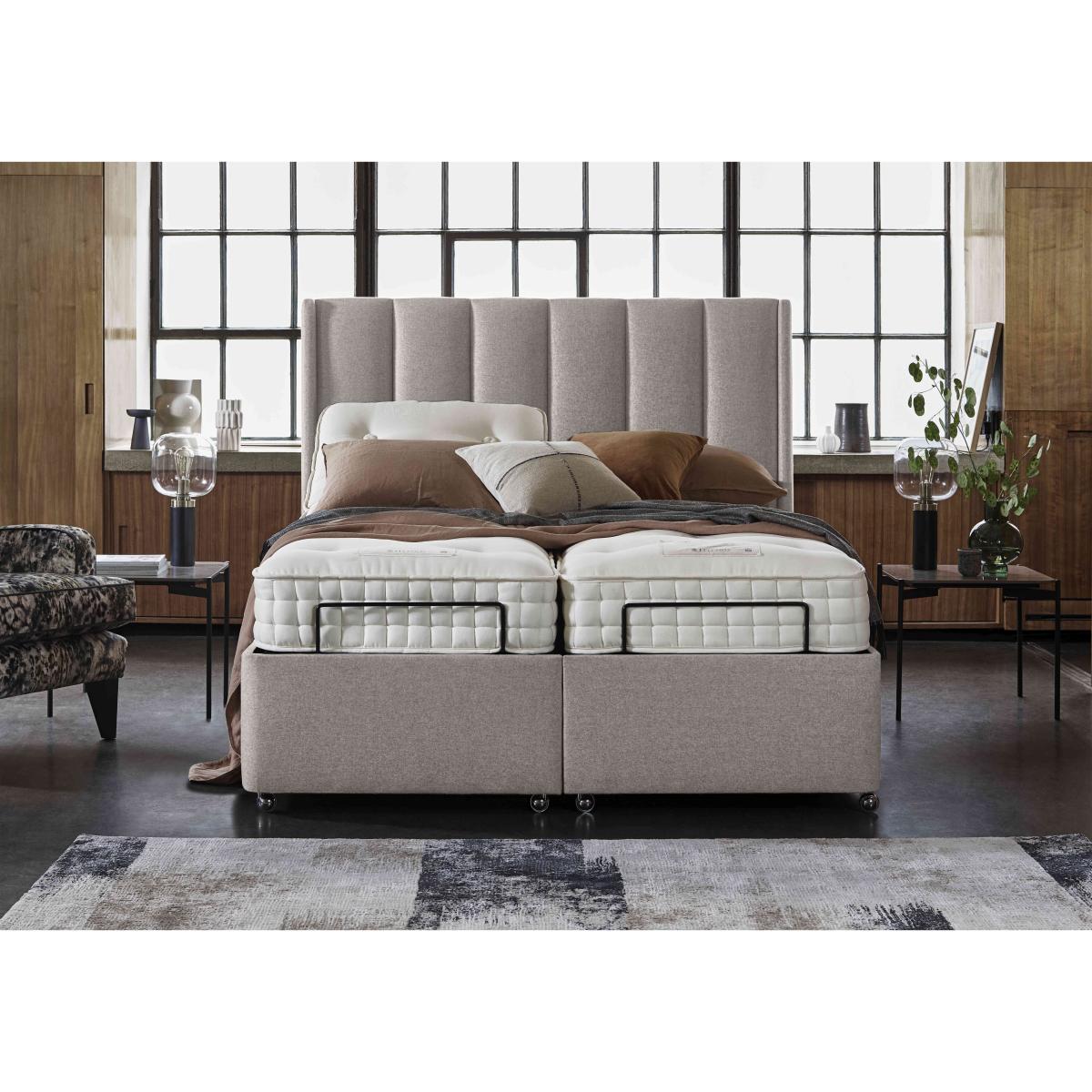 E-Motion Ryo Dual Adjustable Divan Base with Headboard - King Size - Shetland Pebble – image 5