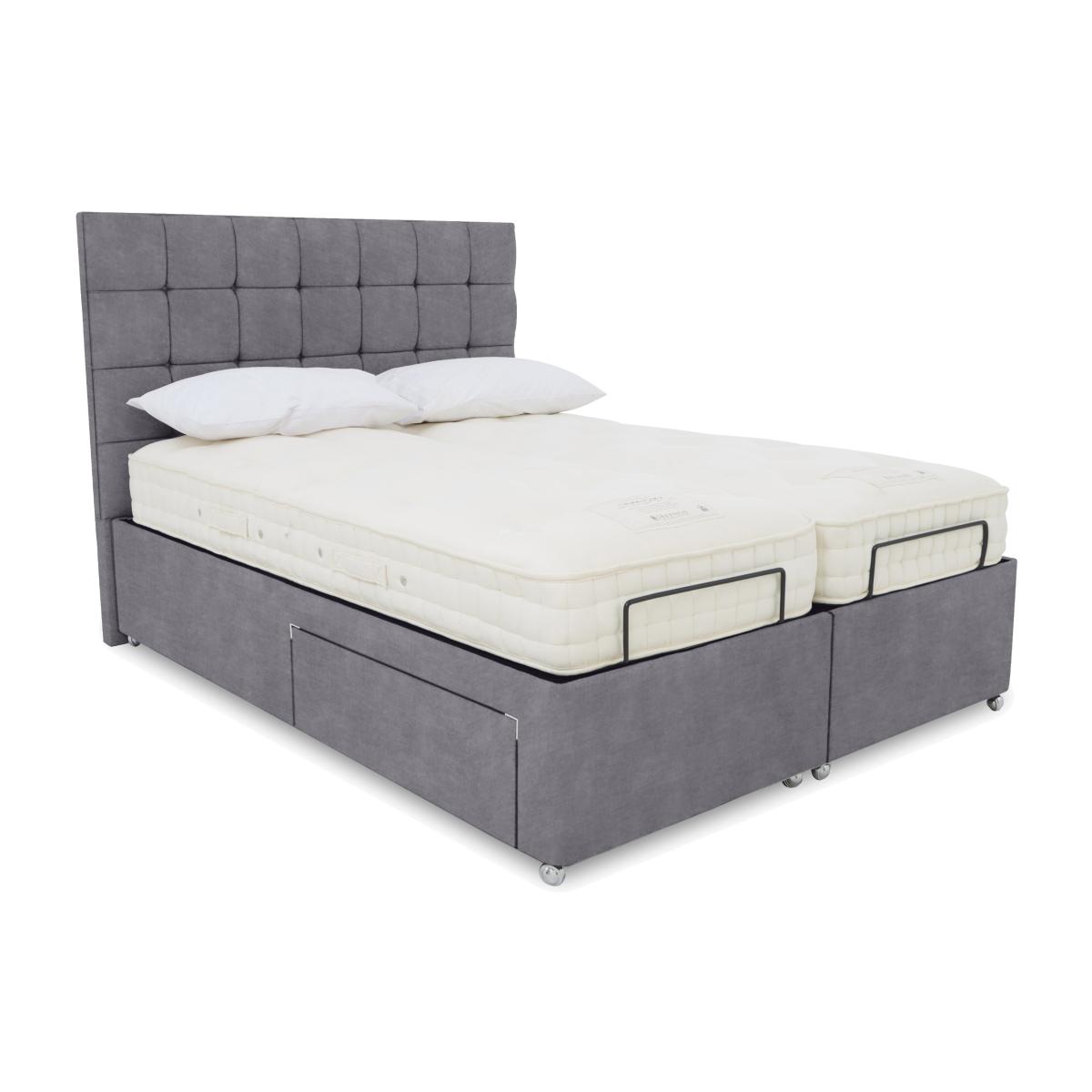 E-Motion Kaito Dual Adjustable Divan Base With 4 Drawers with Massage Function and Headboard - King Size - Aston Steel – image 1