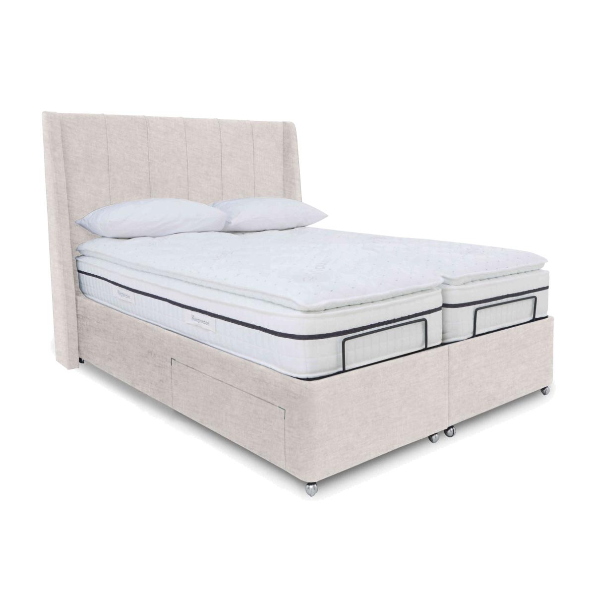E-Motion Akira Dual Adjustable Divan Base With 4 Drawers with Massage Function and Headboard - King Size - Sandstone Pearl – image 1