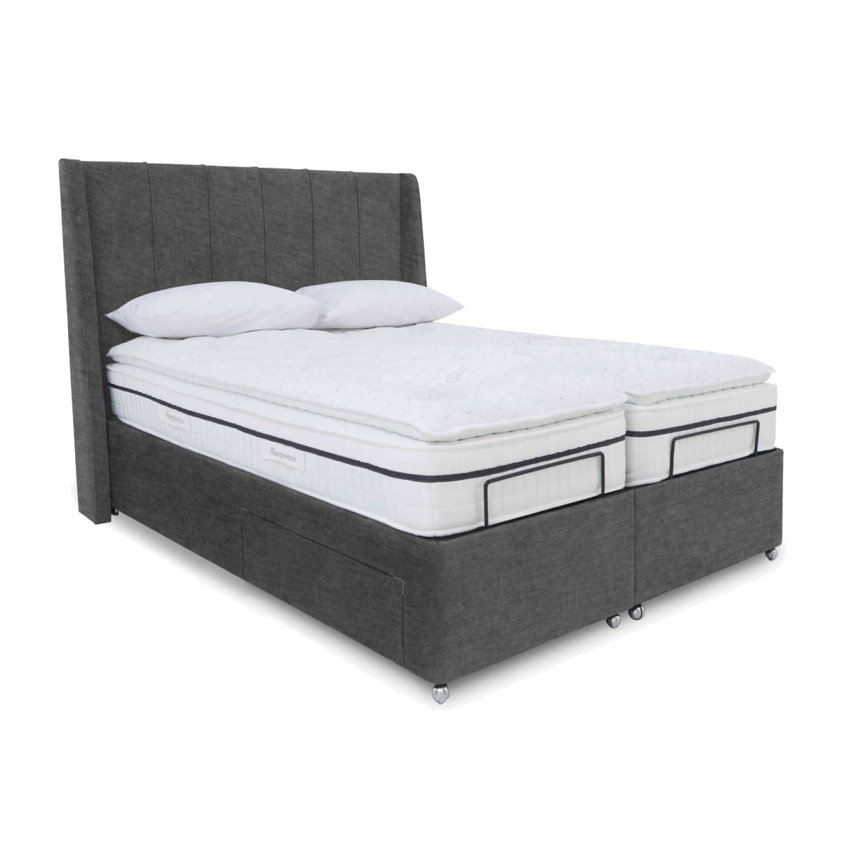 E-Motion Akira Dual Adjustable Divan Base With 2 Drawers with Massage Function and Headboard - Super King - Smokey Quartz – image 1
