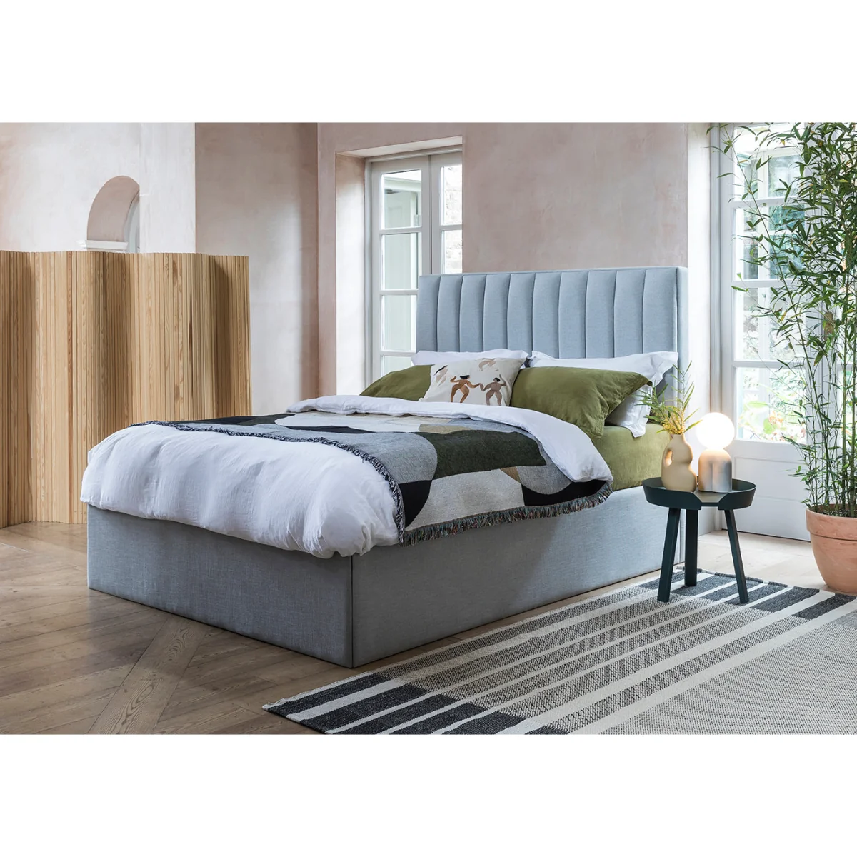 Heal's Lift Storage Divan King Smart Luxe Velvet Mineral Blue Black Feet – image 2