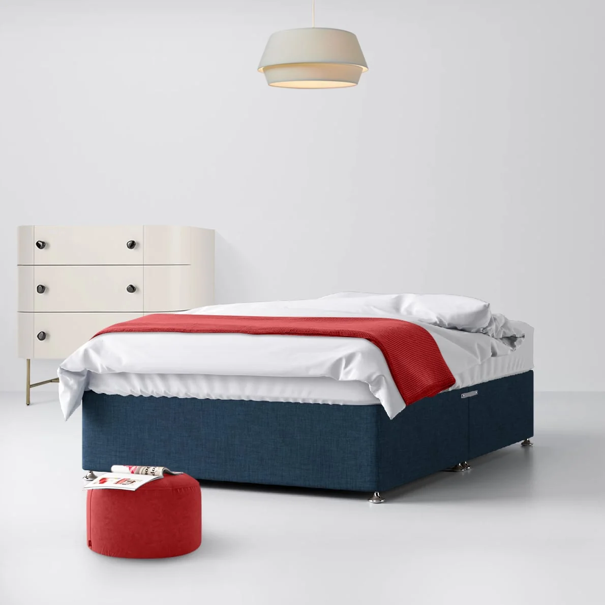 Single - Divan Bed - With Storage - Dark Blue - Fabric - 3ft - Happy Beds
