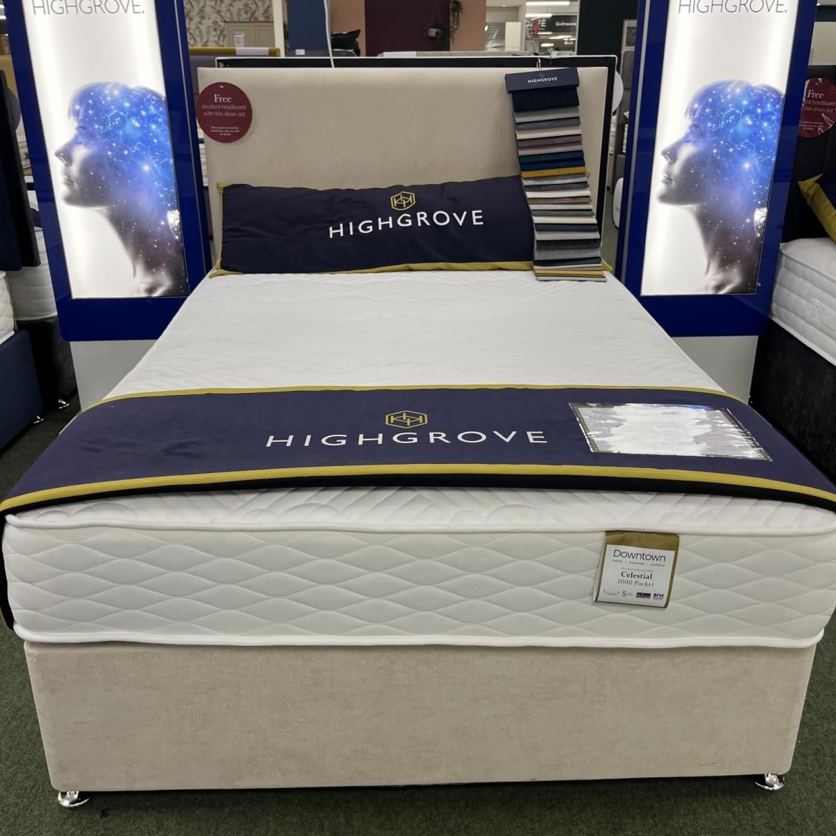 Highgrove Celestial 1000 Mattress and Divan Set With Headboard - 135cm Double - End Lift Ottoman - Floor Standing Capel – image 2