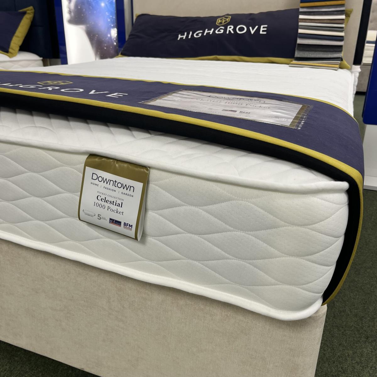 Highgrove Celestial 1000 Mattress and Divan Set With Headboard - 135cm Double - End Lift Ottoman - Floor Standing Capel – image 3