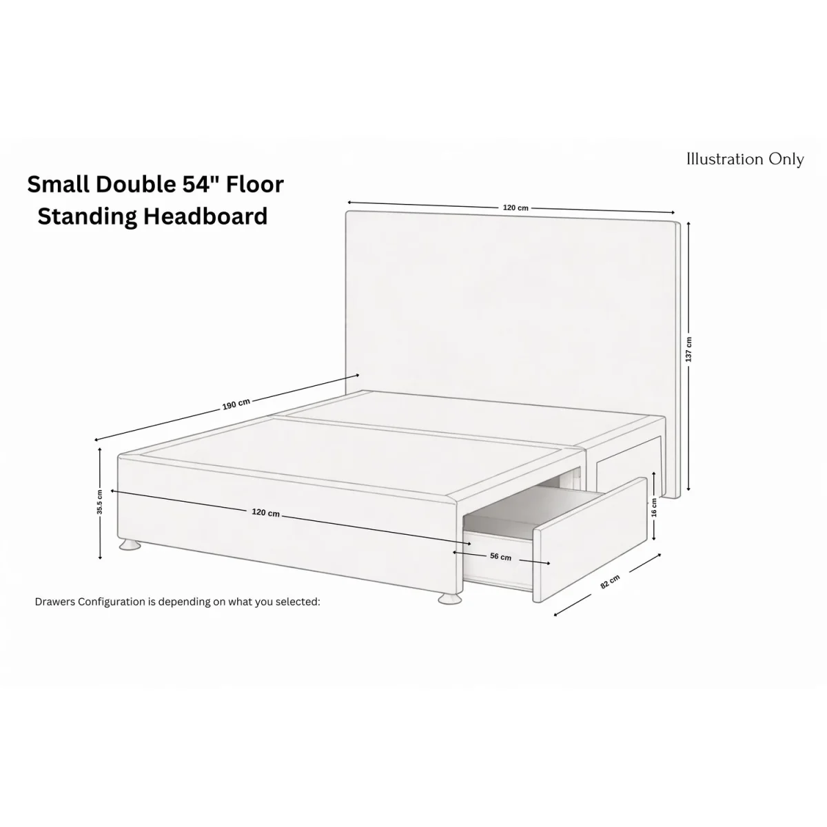 Sloomy Kansas Slate Naples Divan Bed Base 2 Drawers Same Side 54 Inch Floor Standing Headboard - Slate / 1500mm – image 2